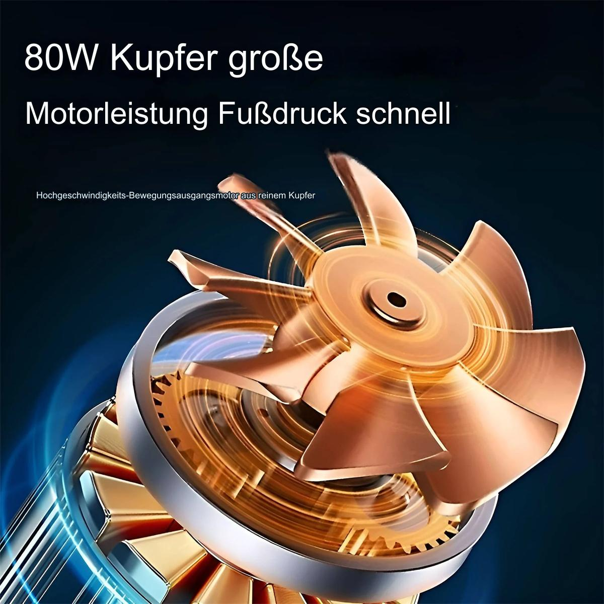 Nahaufnahme eines Kupferlüftermotors mit Textüberlagerung auf dunklem Grund.