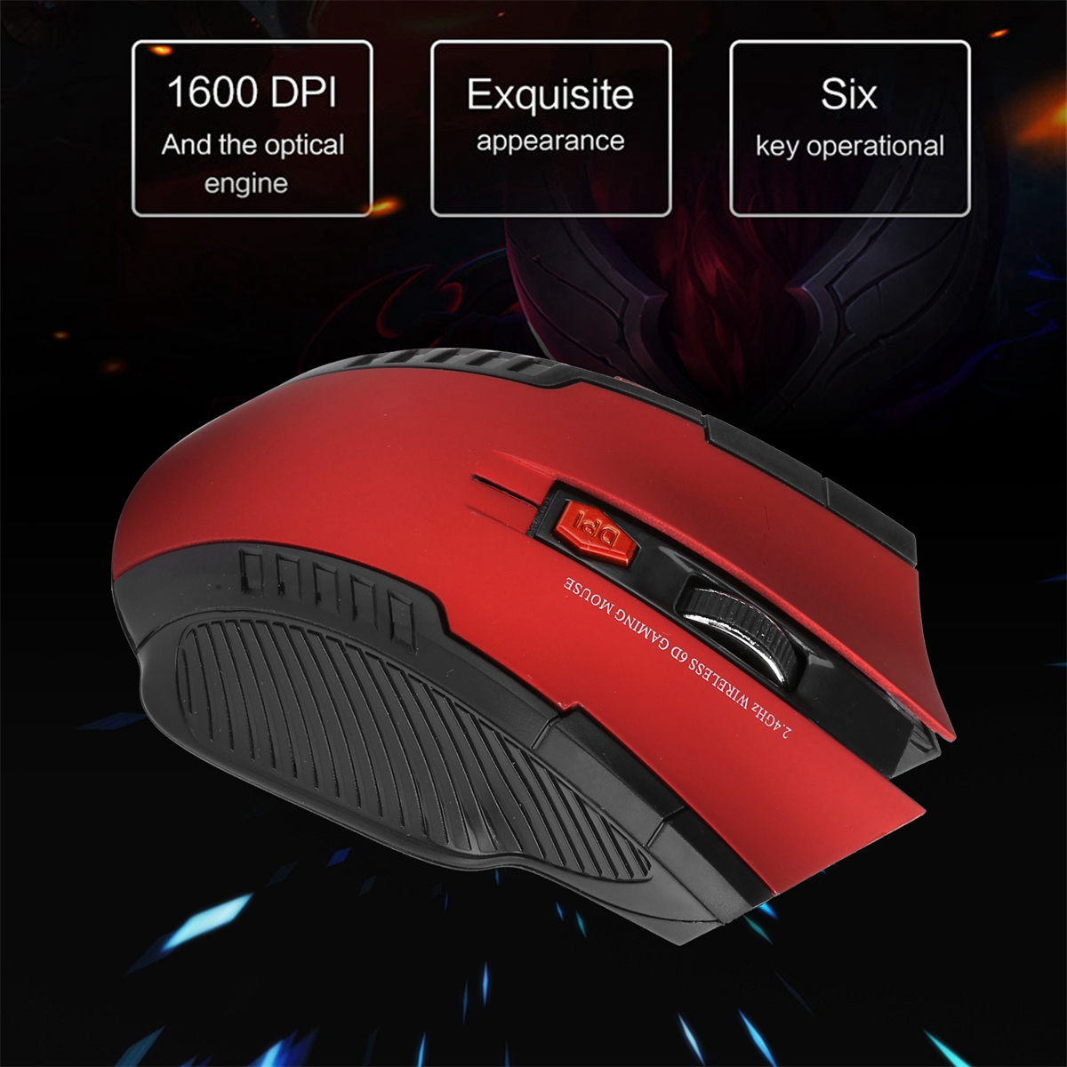 Eine rote Gaming-Maus mit schwarzen Akzenten und einer DPI-Anzeige.
