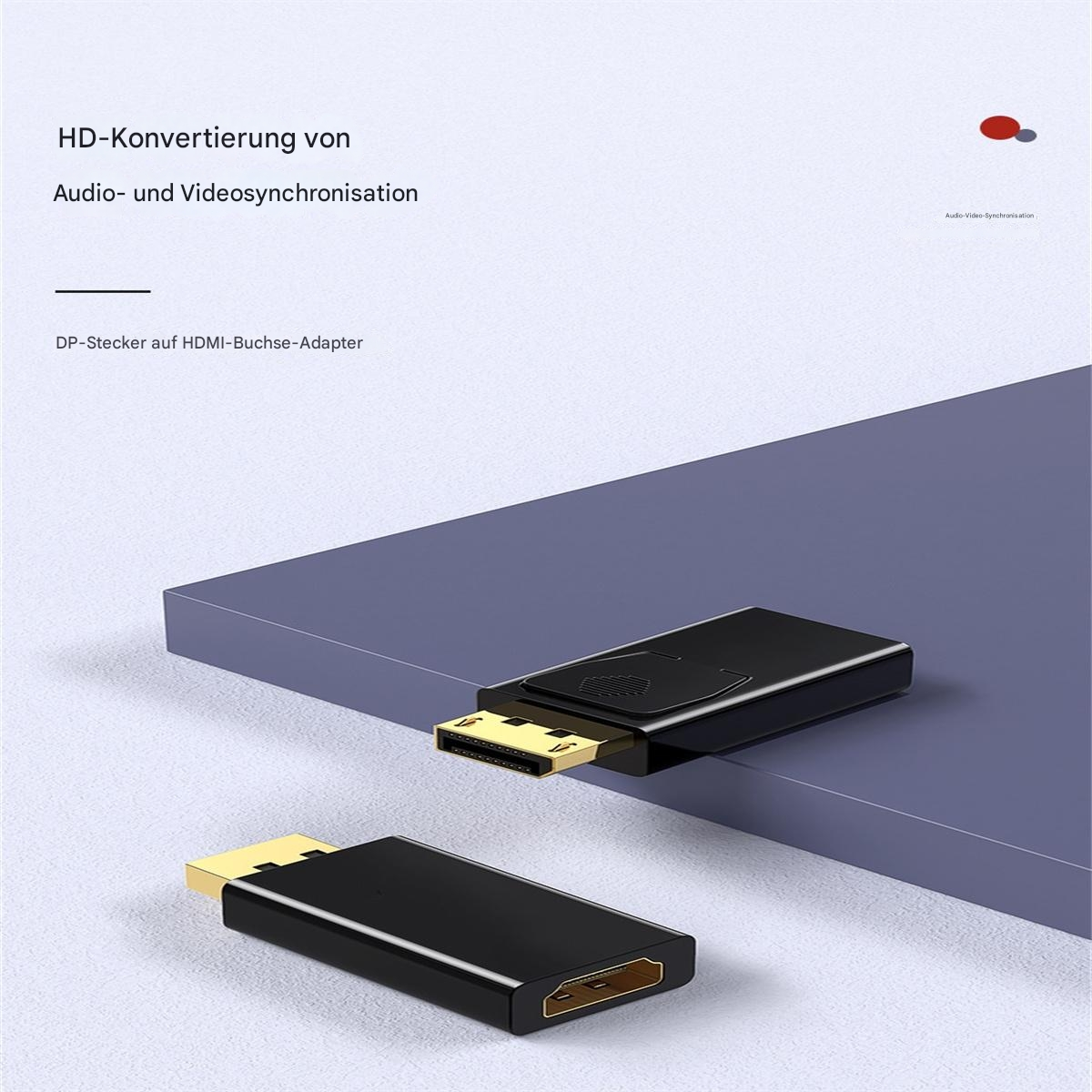 Zwei schwarze Adapter mit goldenen Anschlüssen auf einer lila Oberfläche, mit Text darüber.