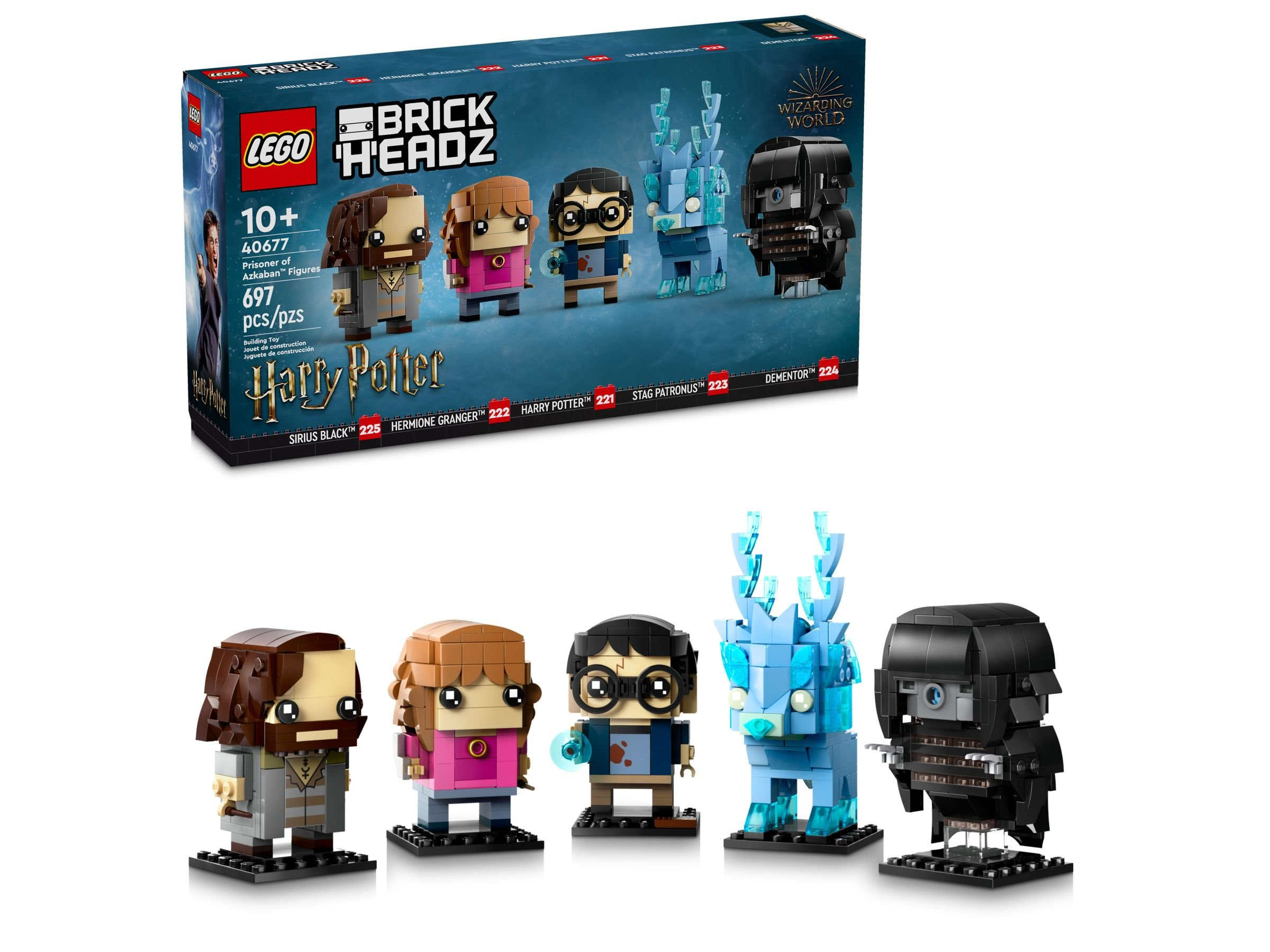 Ein Lego-Set von Harry-Potter-Charakteren: Sirius Black, Hermine, Harry, Hirsch-Patronus und Dementor.