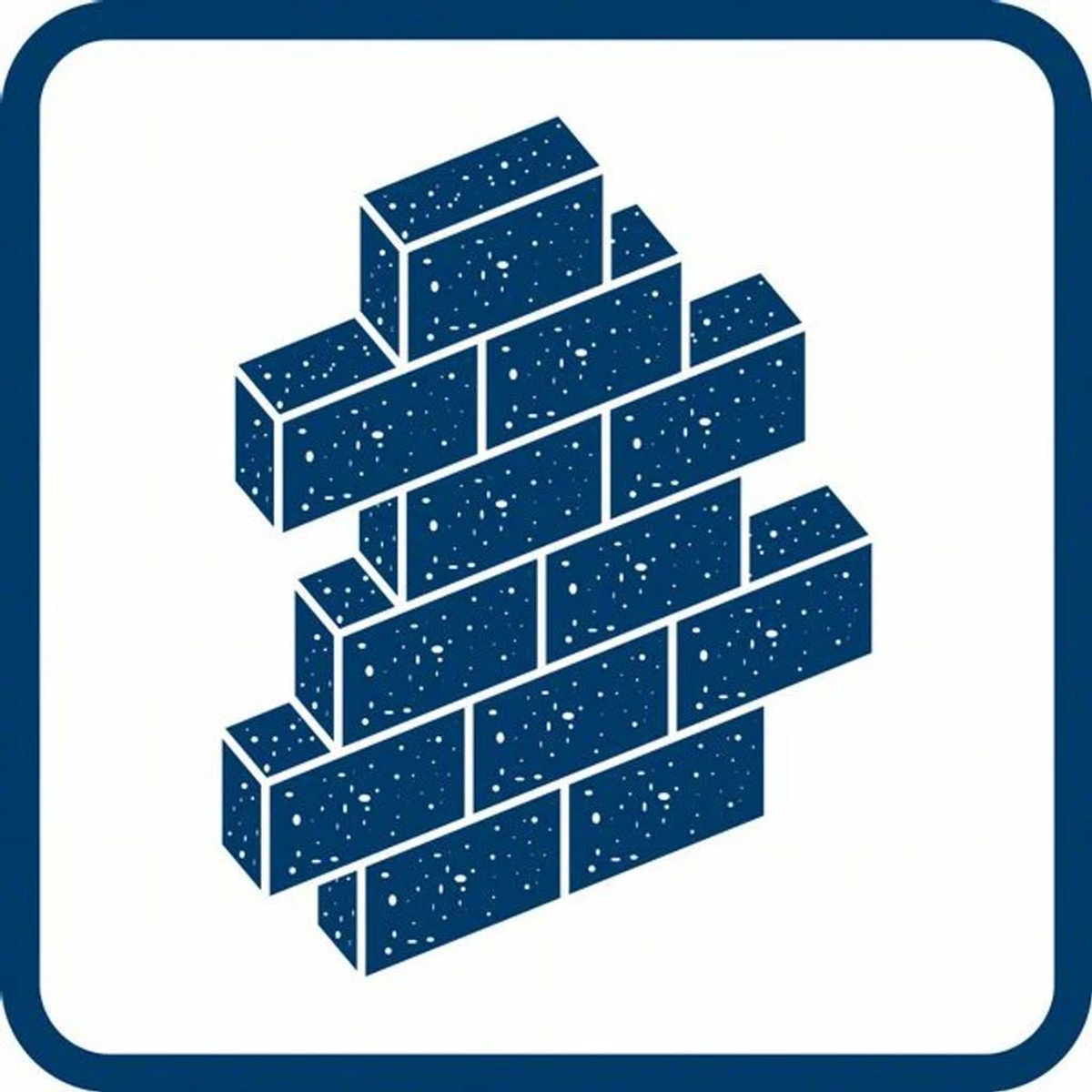 Icône de mur de briques bleu et blanc avec une bordure bleu foncé sur fond blanc.