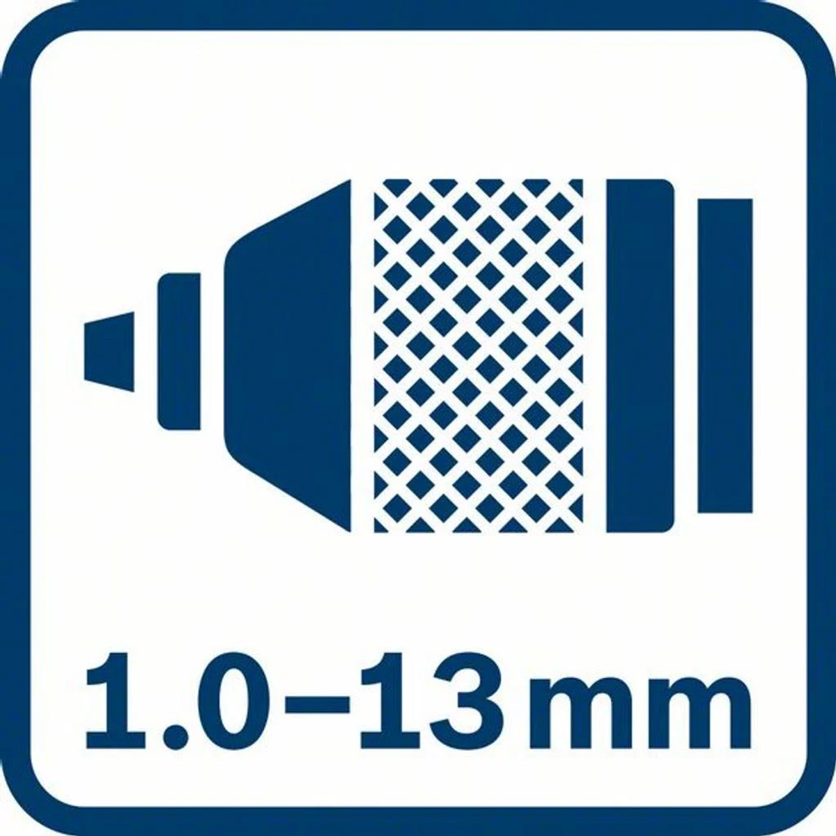 Une icône bleue et blanche, avec le texte 1.0-13mm. L'icône est un mandrin.