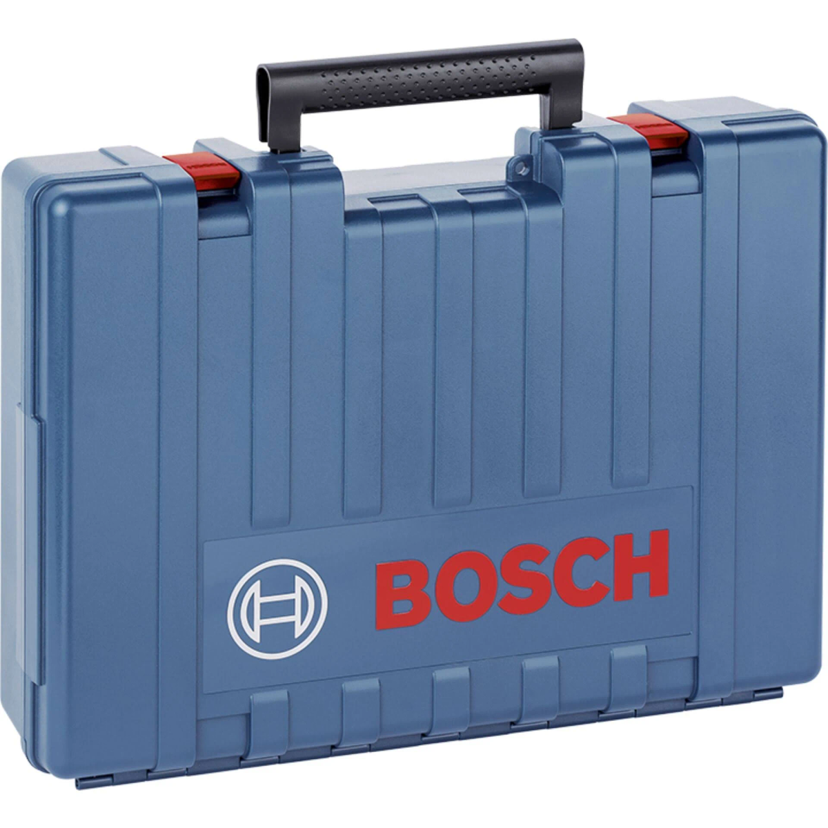 Mallette à outils bleue Bosch avec des accents rouges et le logo Bosch.