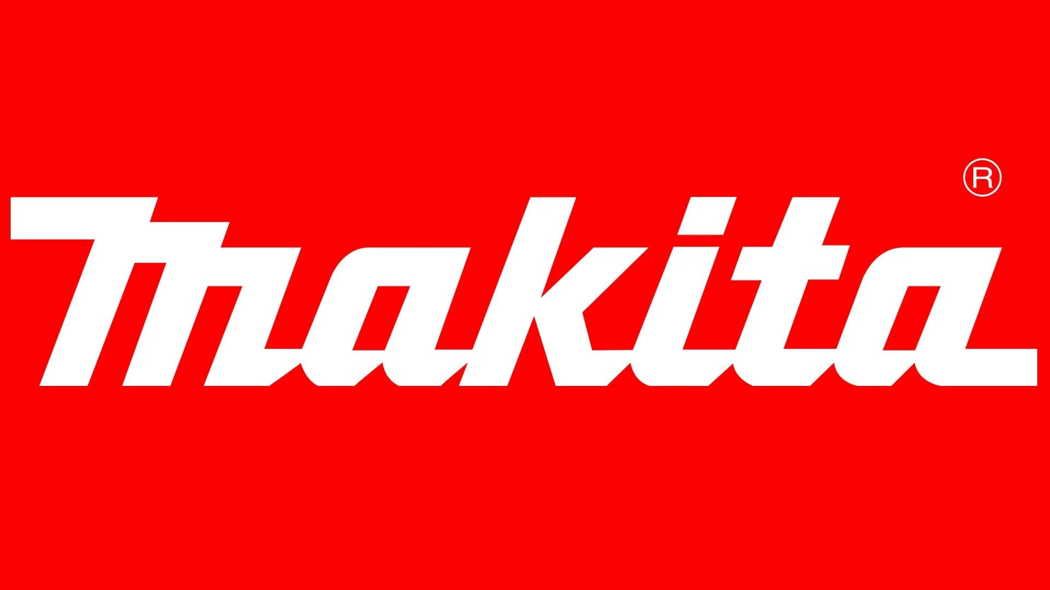 El logotipo de Makita en blanco sobre fondo rojo.