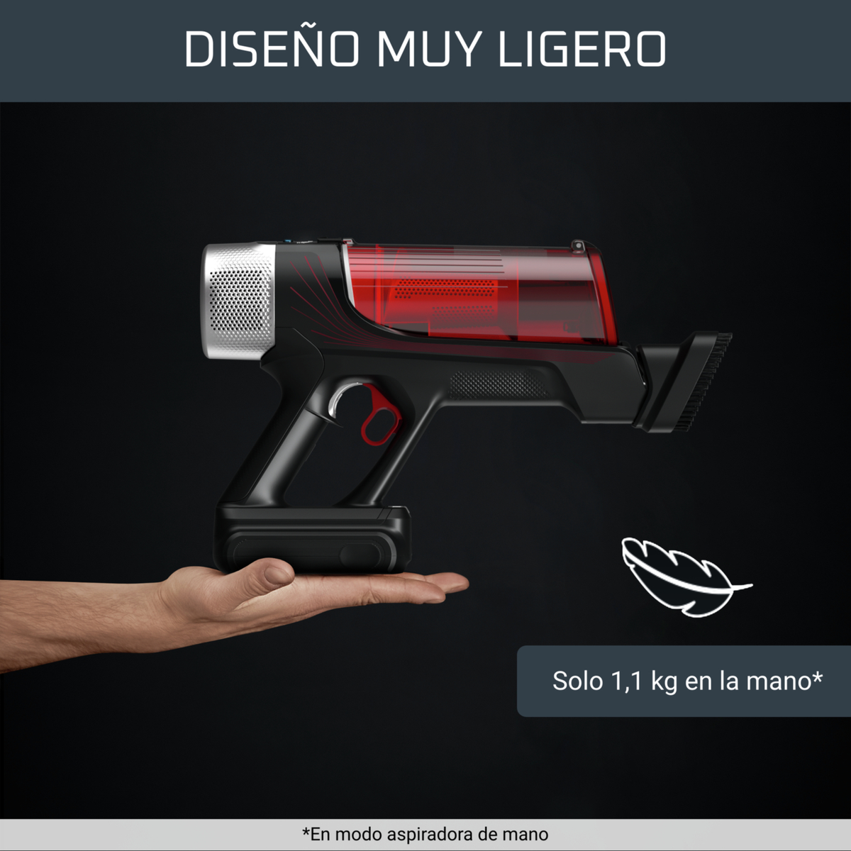 Aspirador escoba - ROWENTA RH2079WO, 250 W, Potencia de succión 100 W, Depósito 0,4 l, Autonomía 45 min, Negro, Rojo