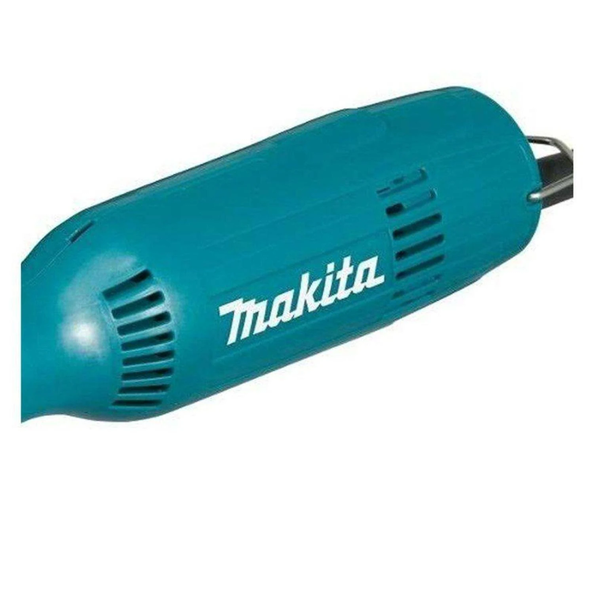 Herramienta Makita azul con el nombre de la marca. Tiene ventilaciones y un mango.