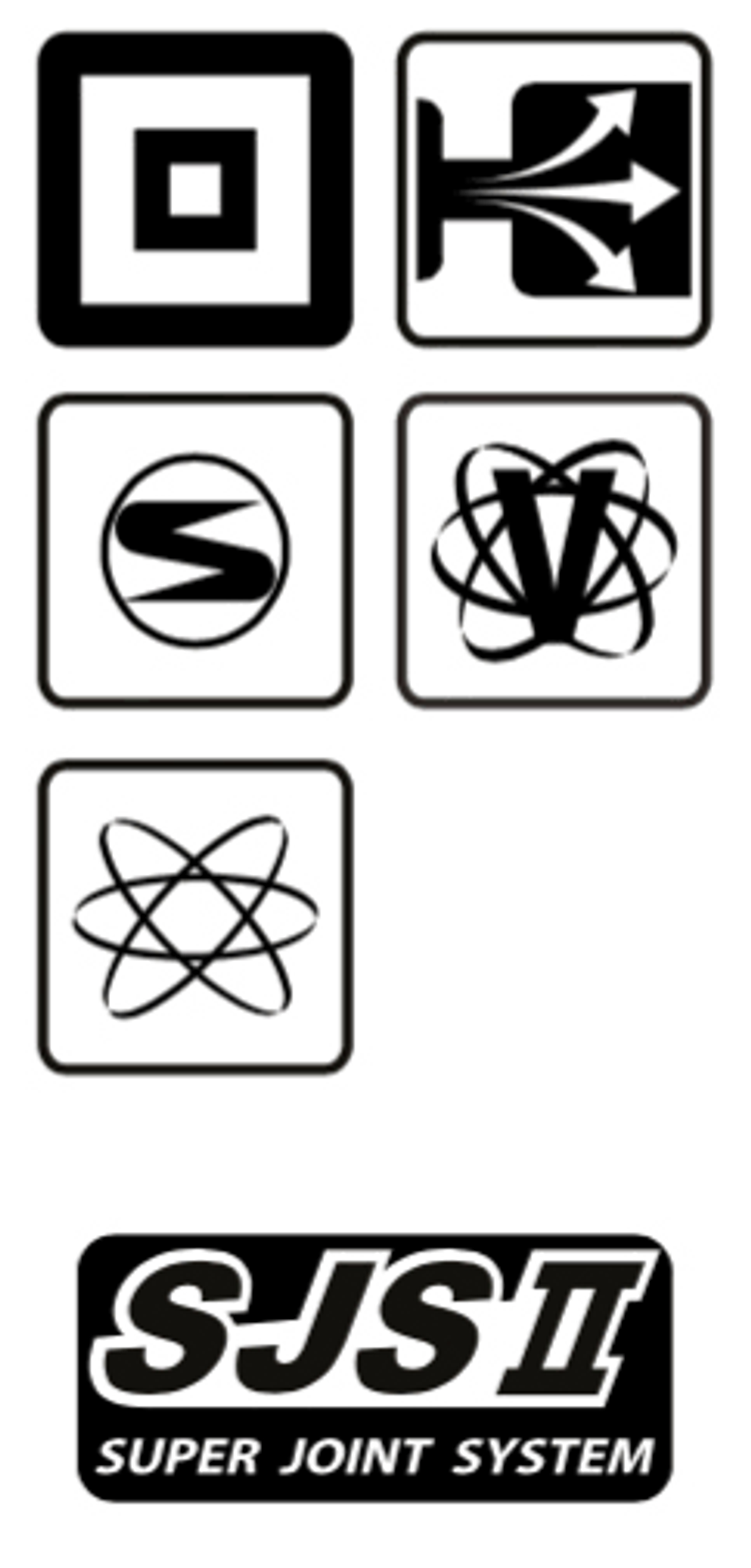 Varios iconos en blanco y negro de formas geométricas y símbolos. Logotipo SJS II.