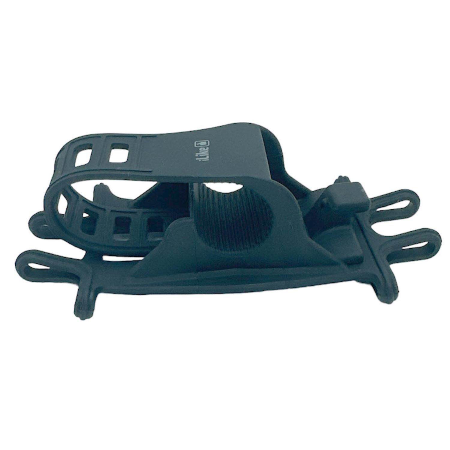 Un soporte de teléfono iLike negro para una bicicleta.