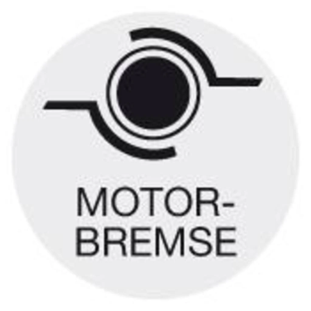 Białe koło z czarnym symbolem hamulca silnikowego i słowami MOTOR-BREMSE poniżej.