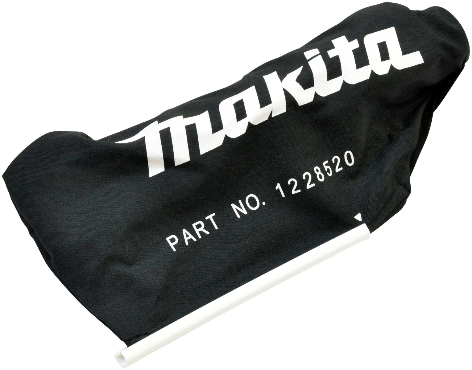 Schwarzer Makita-Staubbeutel mit weißem Makita-Logo und Text, Teilenummer 1228520.