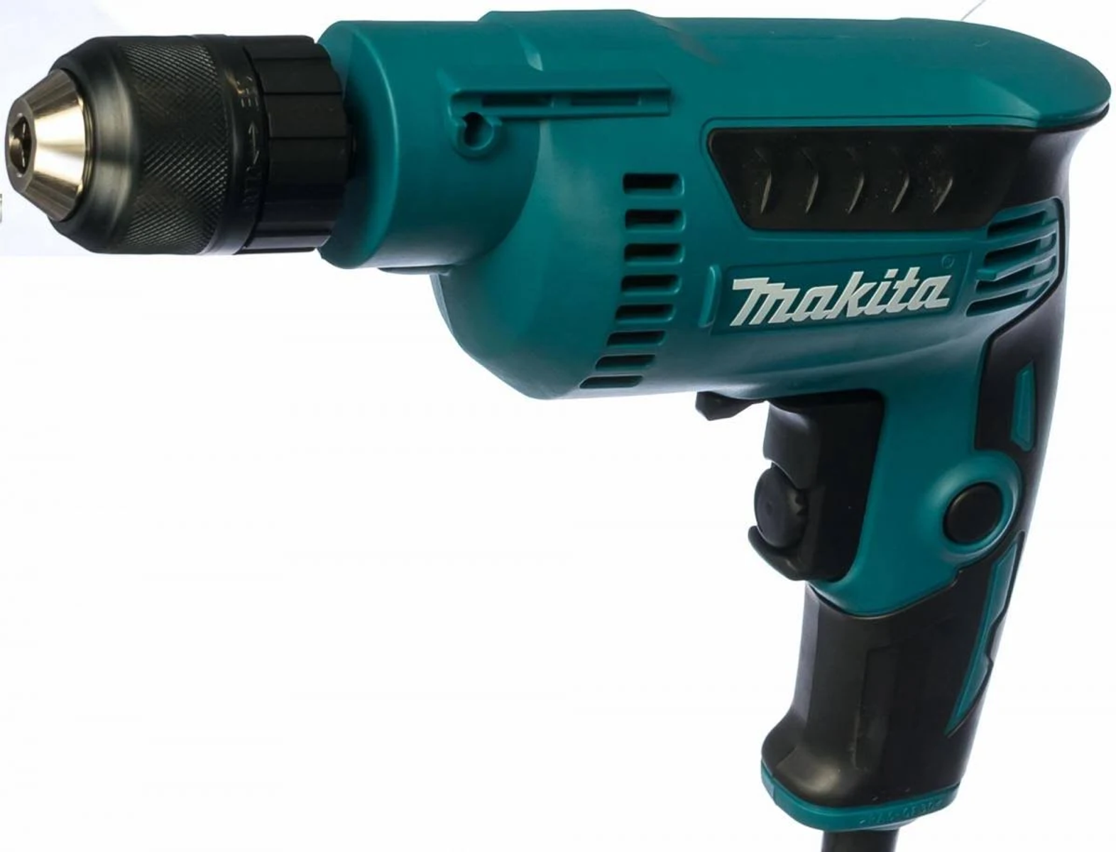 Trapano turchese con manico nero. Il logo Makita è visibile.