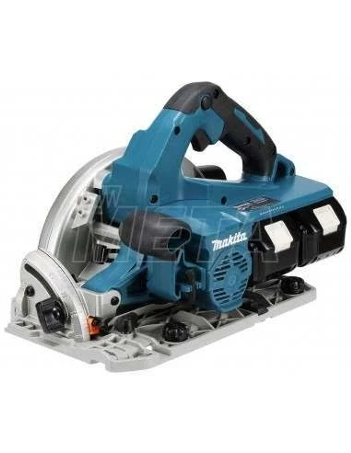 Makita Kreissäge. Blau und schwarz, mit silbernem Klingenschutz.