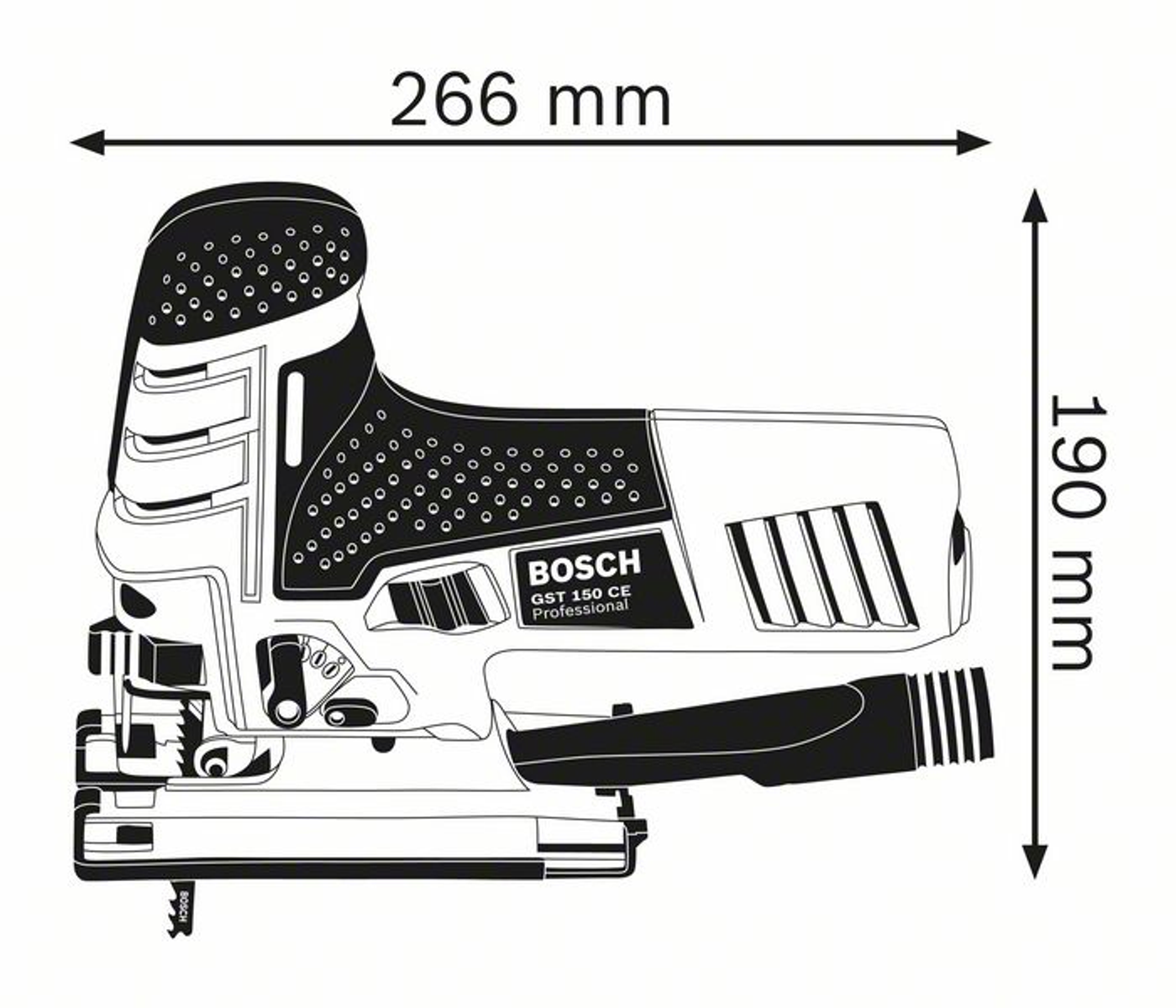 Bosch GST 150 CE Professional Stichsäge, Seitenansicht.