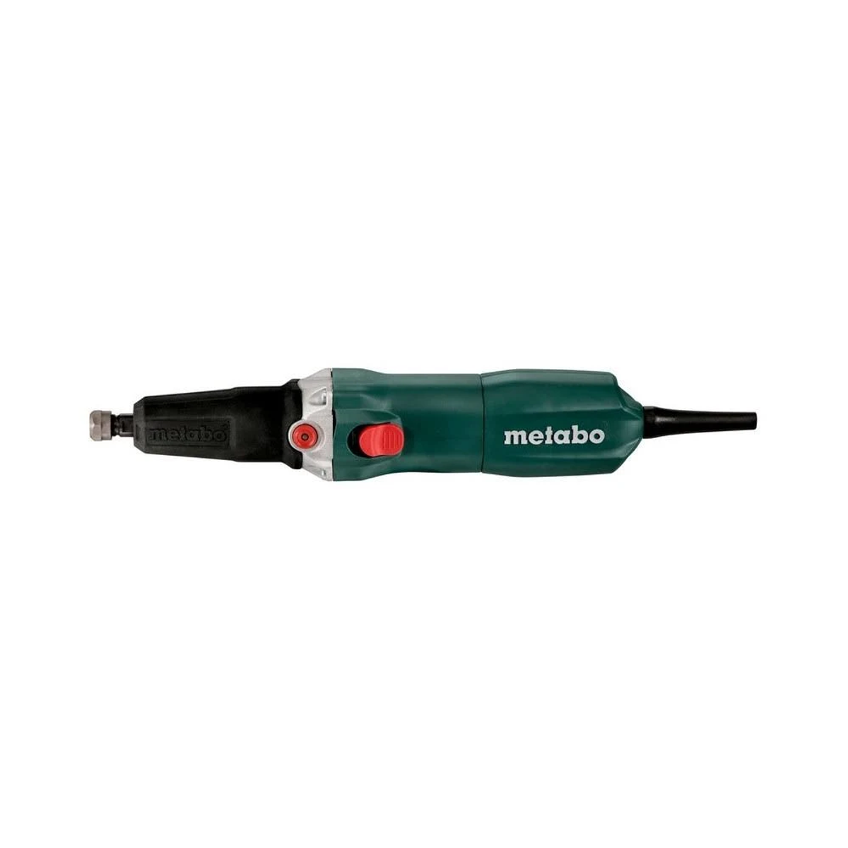 Herramienta esmeriladora Metabo verde y negra, posicionada horizontalmente.