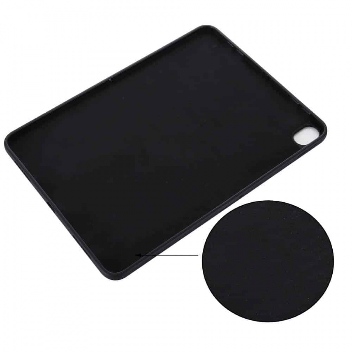 Eine schwarze Tablethülle mit vergrößerter Ansicht der Textur.