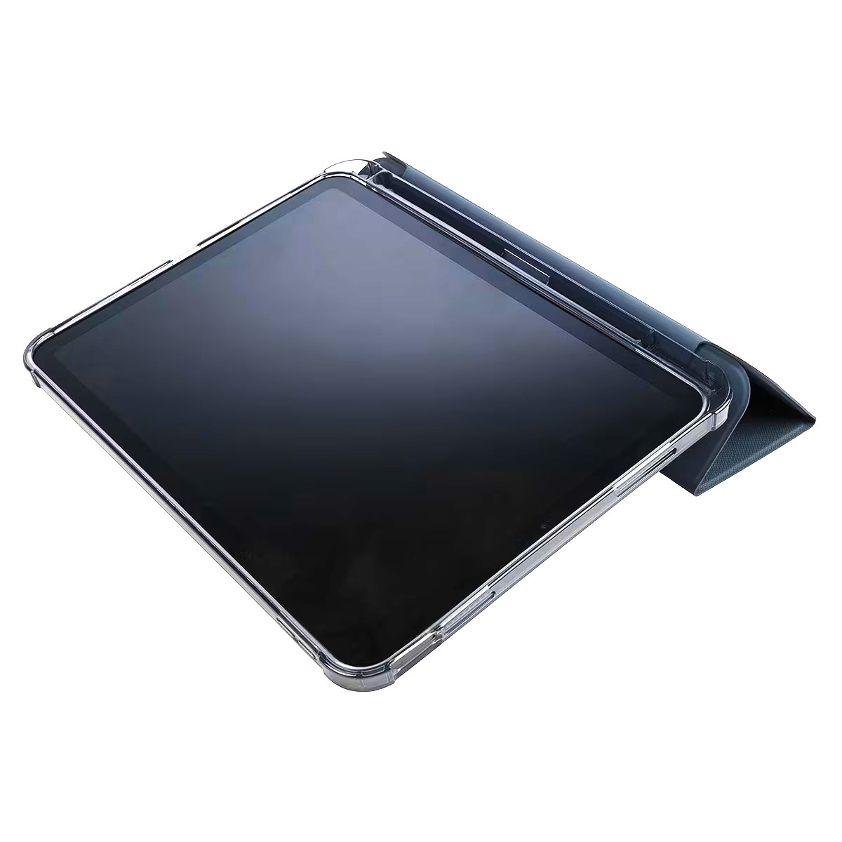 Tableta con funda, en ángulo sobre fondo blanco.