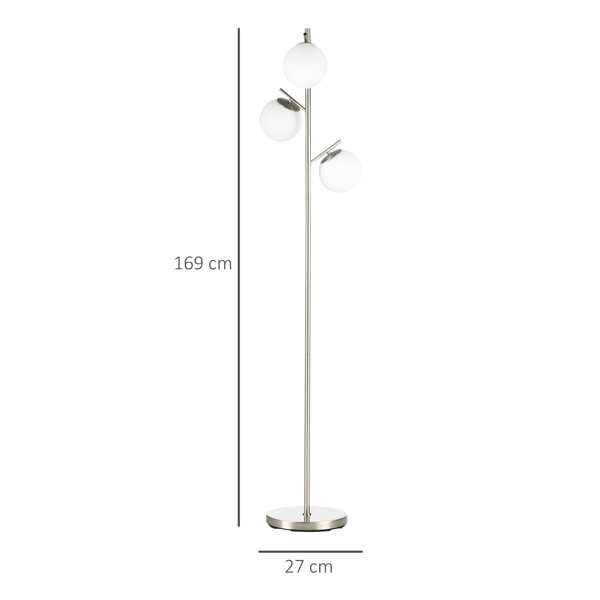 Lampada da terra con 3 luci a globo. Dimensioni: 169cm altezza, 27cm base.