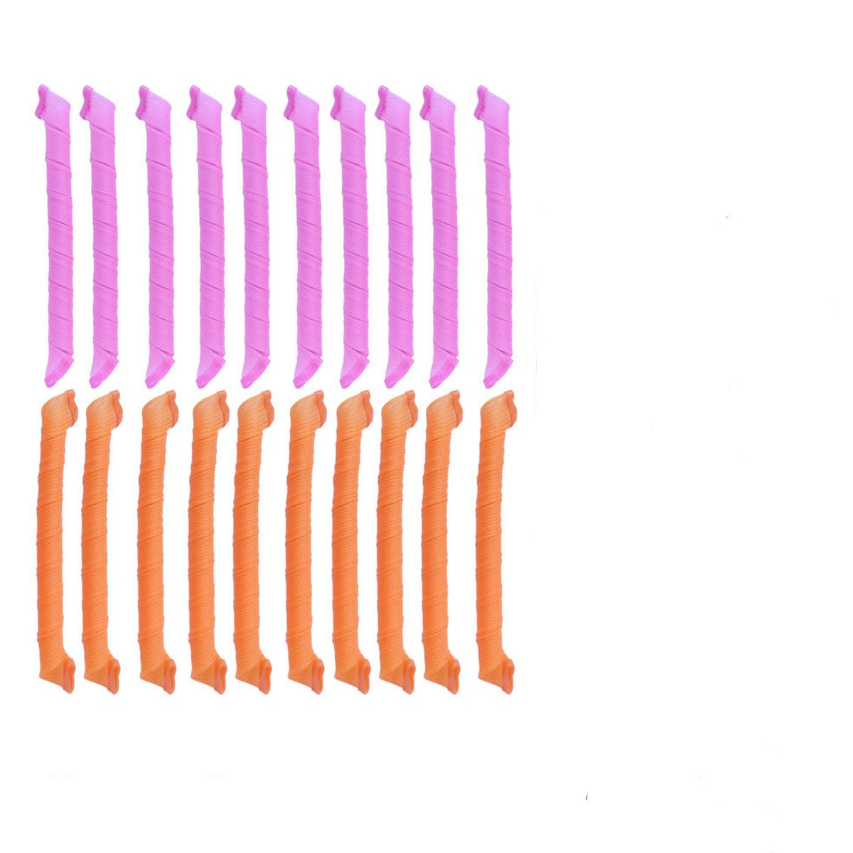 Mehrere rosa und orangefarbene Haarroller vor weißem Hintergrund.