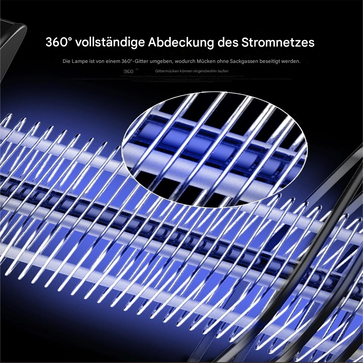 Elektrischer Mückenvernichter mit blauem Licht, Nahaufnahme des Gitters.