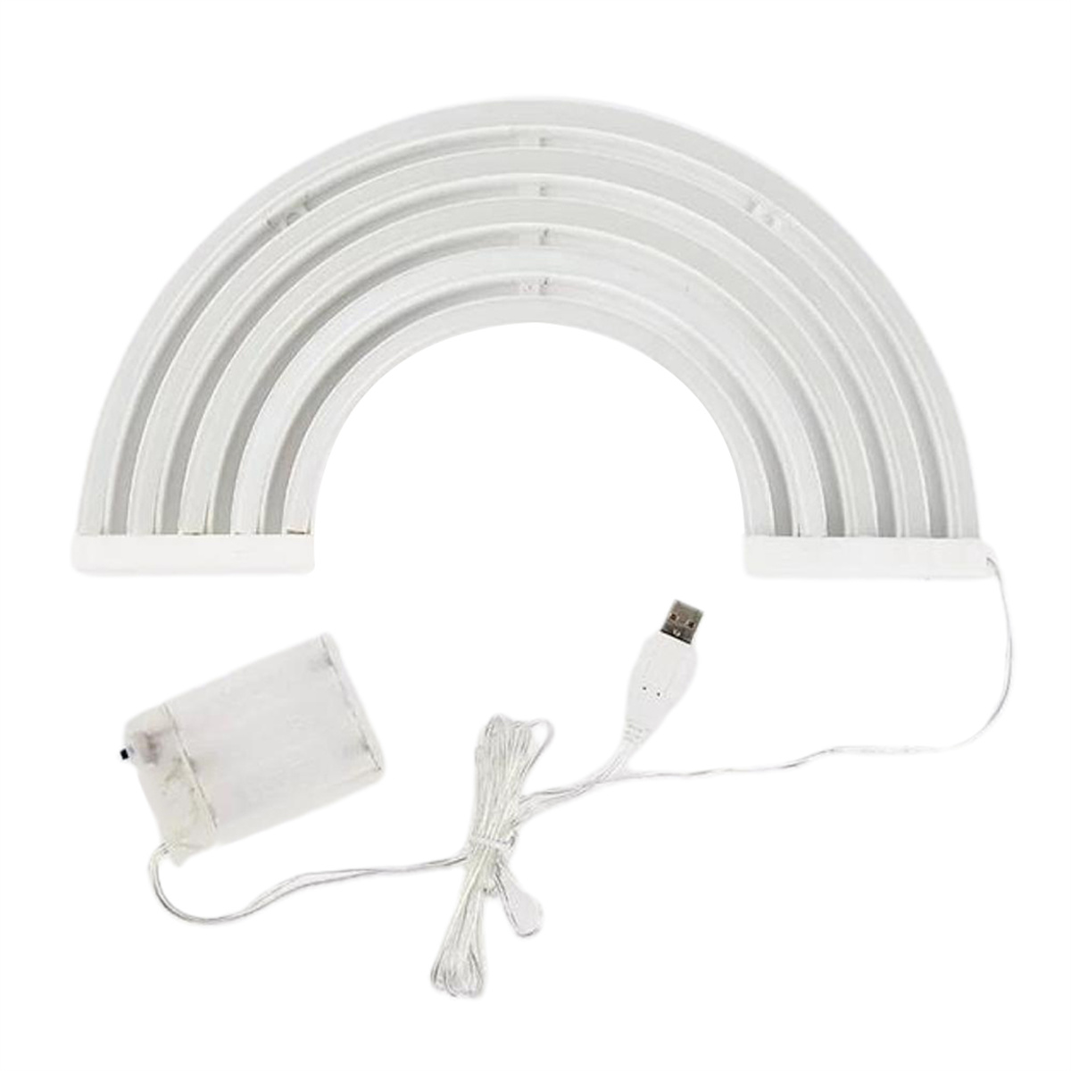Weißes regenbogenförmiges Licht mit USB-Kabel, Batteriekasten und Netzkabel.