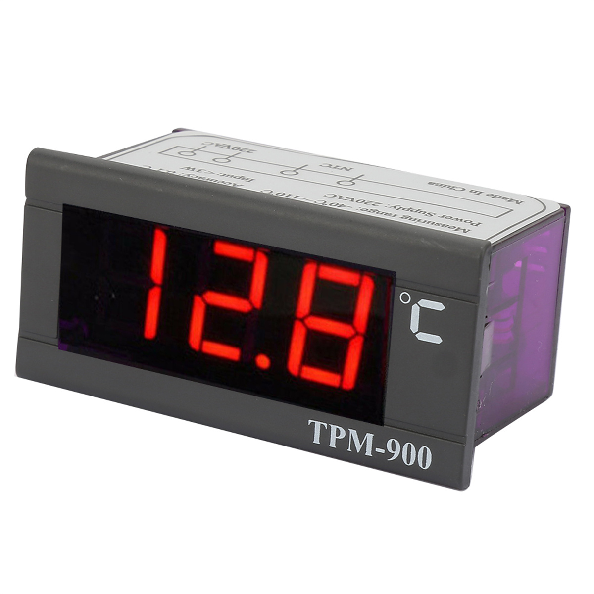 Eine digitale Temperaturanzeige mit 12,8 Grad Celsius.