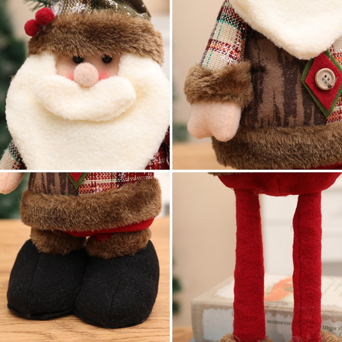 Nahaufnahme einer Weihnachtsmann-Figur mit hervorgehobenen Abschnitten.