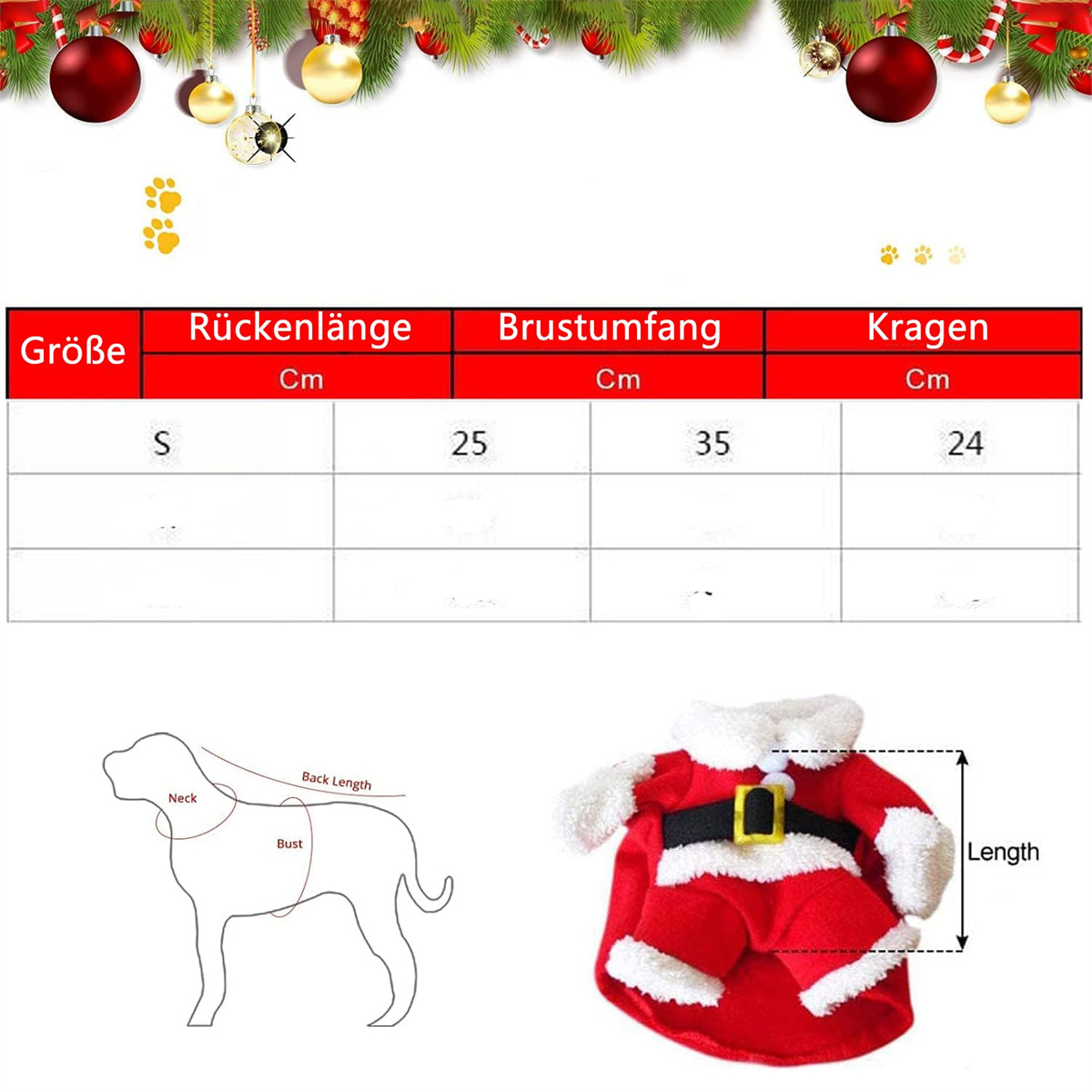 Hund in einem roten Weihnachtsmann-Anzug. Weißer Hintergrund.
