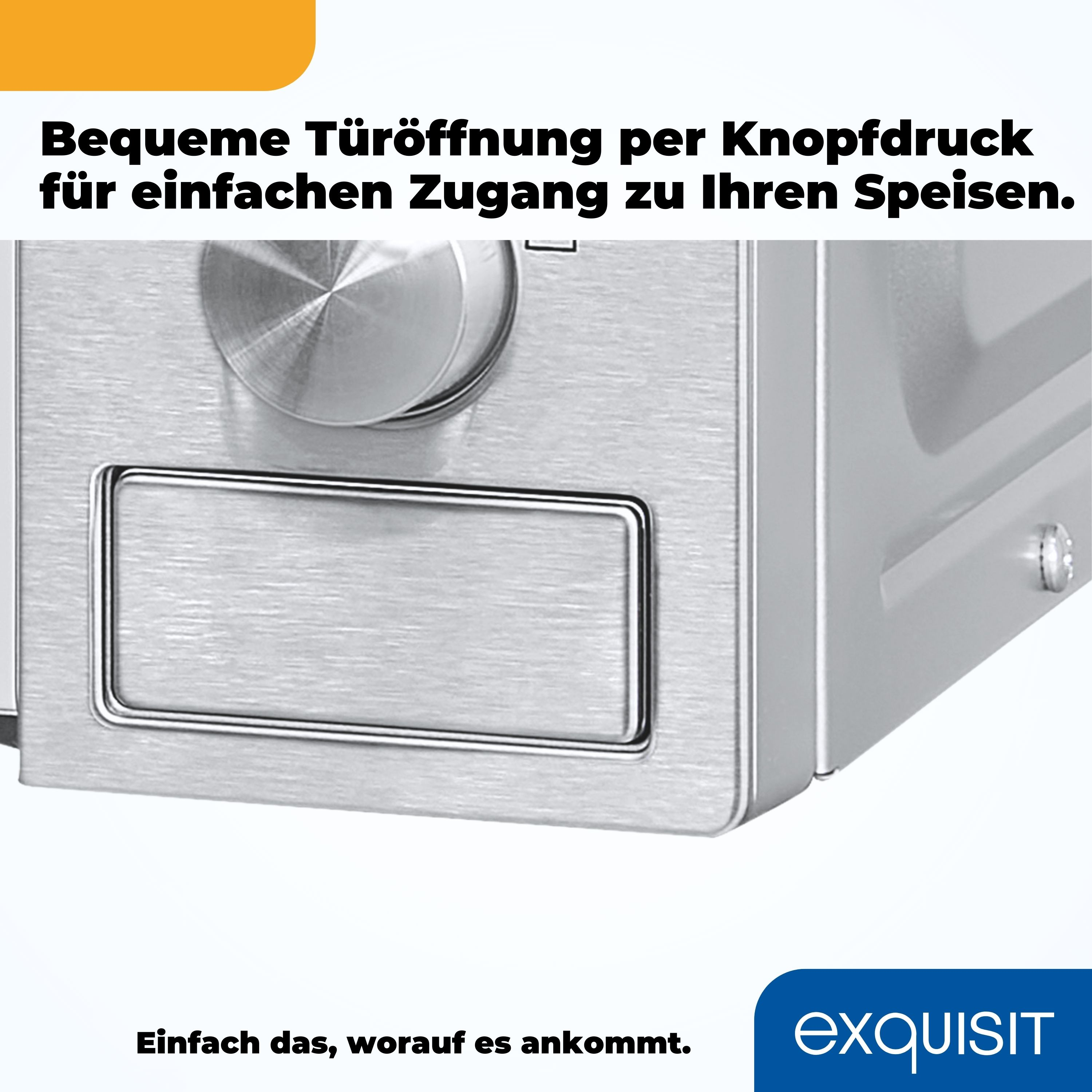 Nahaufnahme eines silbernen Geräts mit Knopf und Text.