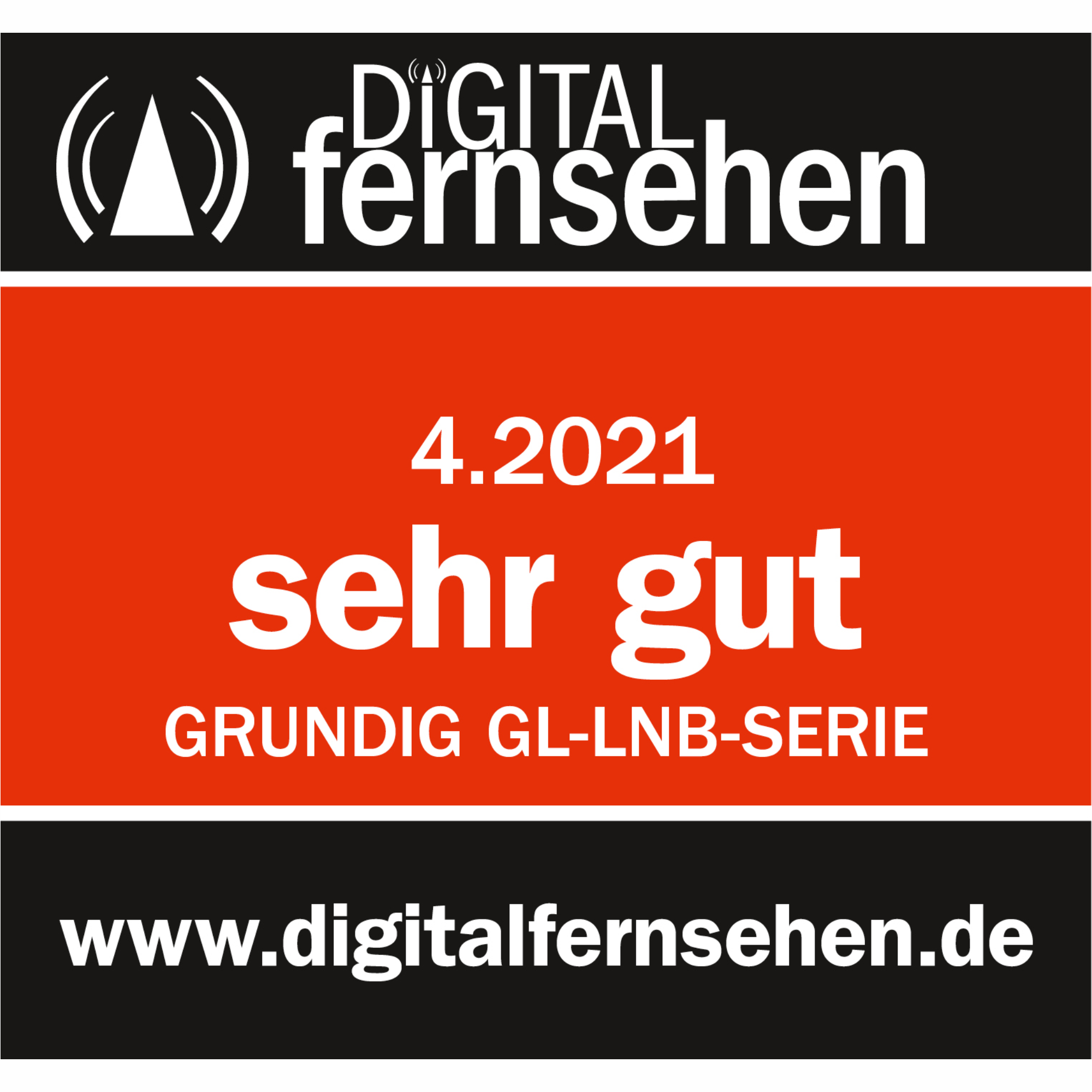 Roter und weißer Magazin-Titel mit Text auf Deutsch, der ein digitales TV-Magazin bewirbt.