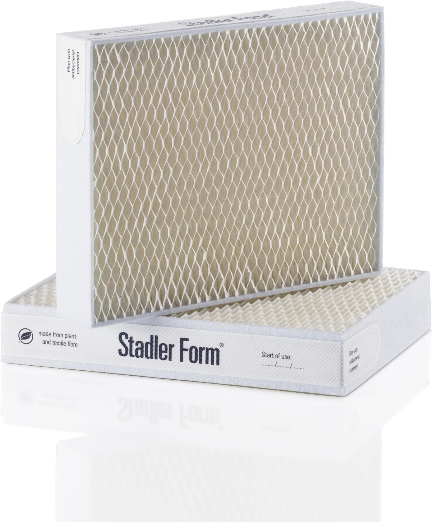 Two Stadler Form air filters, white and rectangular, stacked.