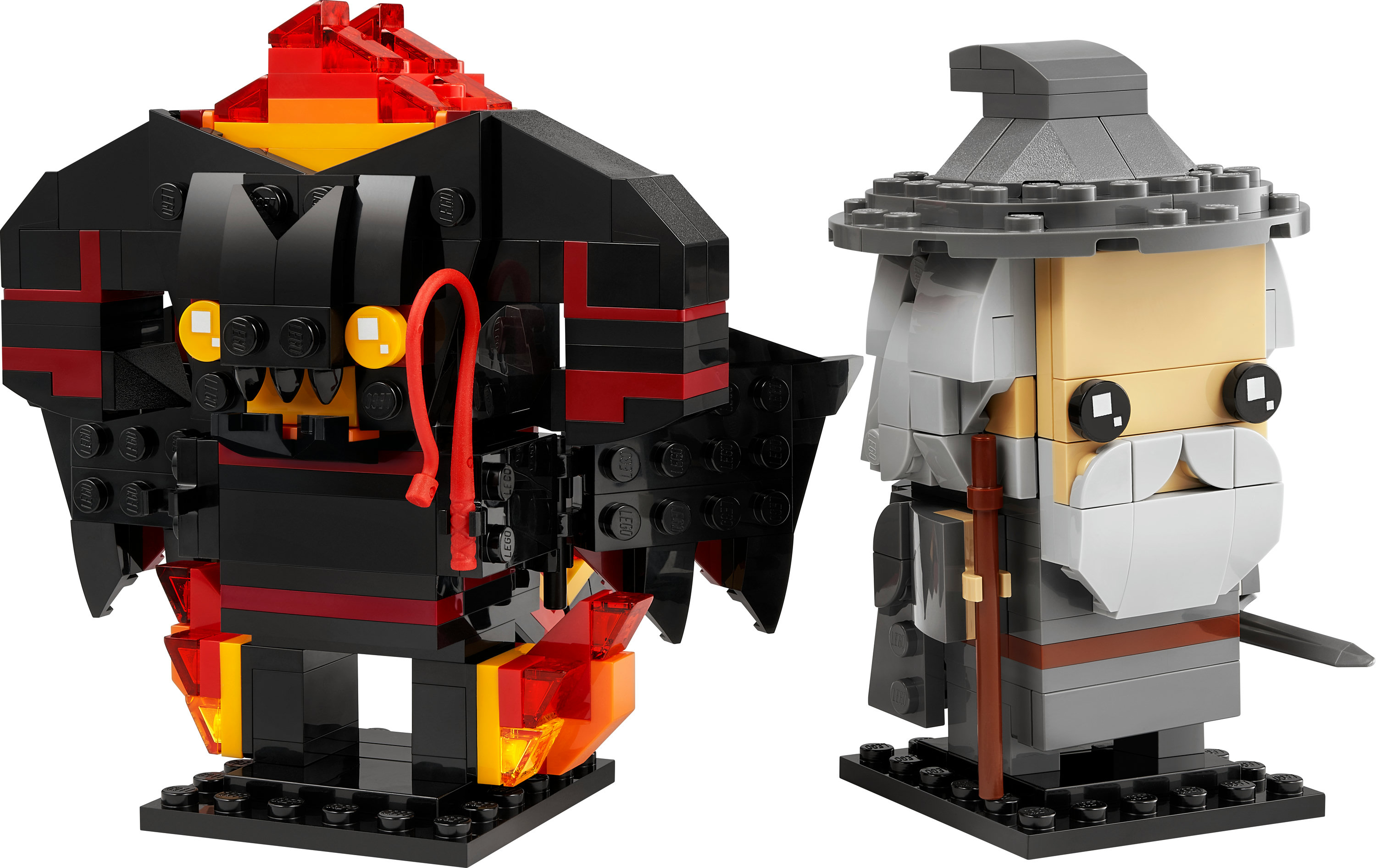 LEGO-Figuren eines Dämons und eines Zauberers. Der Dämon ist rot und schwarz.