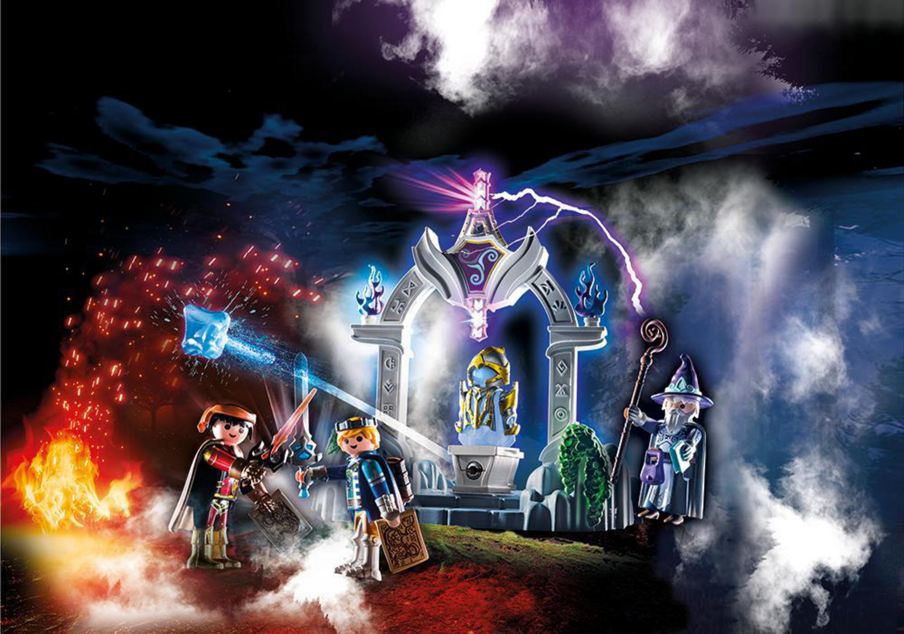 Zestaw Playmobil z postaciami fantasy i magiczną sceną.