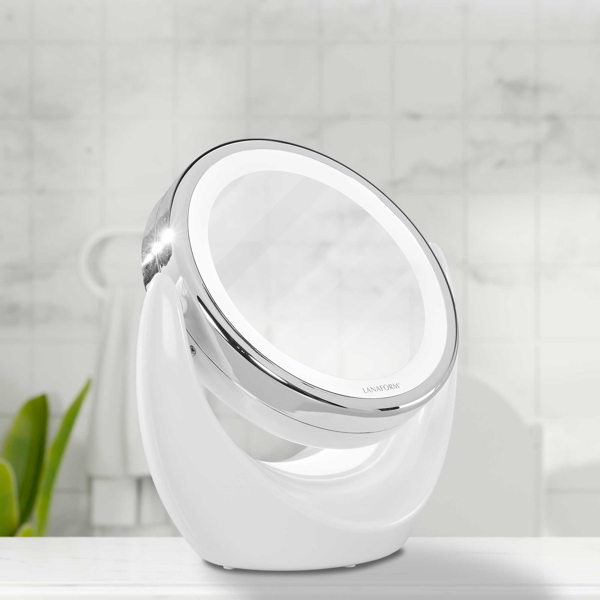 LANAFORM LED Mirror - Vergrößerungsspiegel mit Ständer mit 1-fach- und 10-fach-Vergrößerung Kosmetikspiegel Weiß