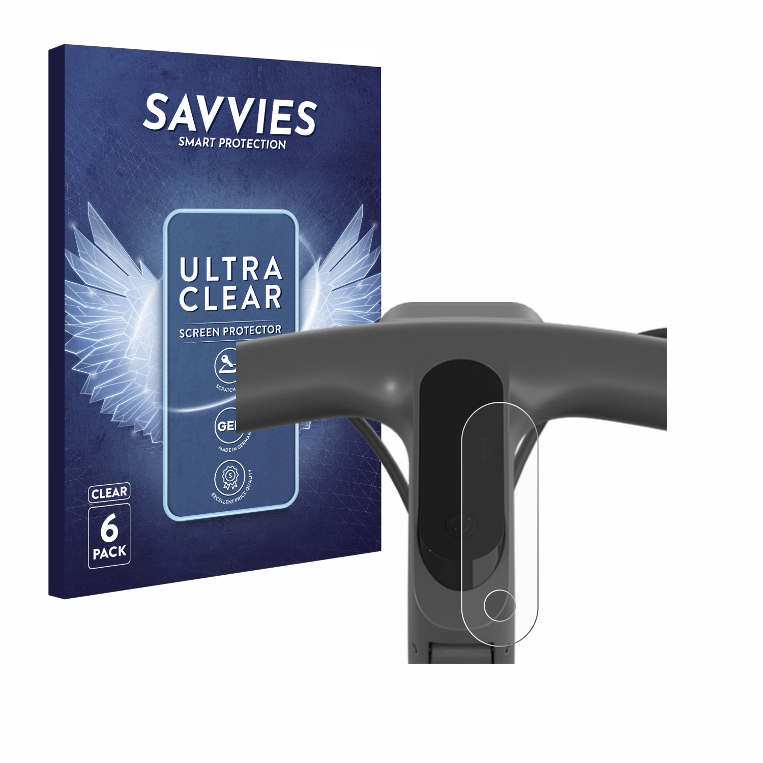 Savvies Displayschutzfolien-Packung für einen Roller, mit klarer Folie.