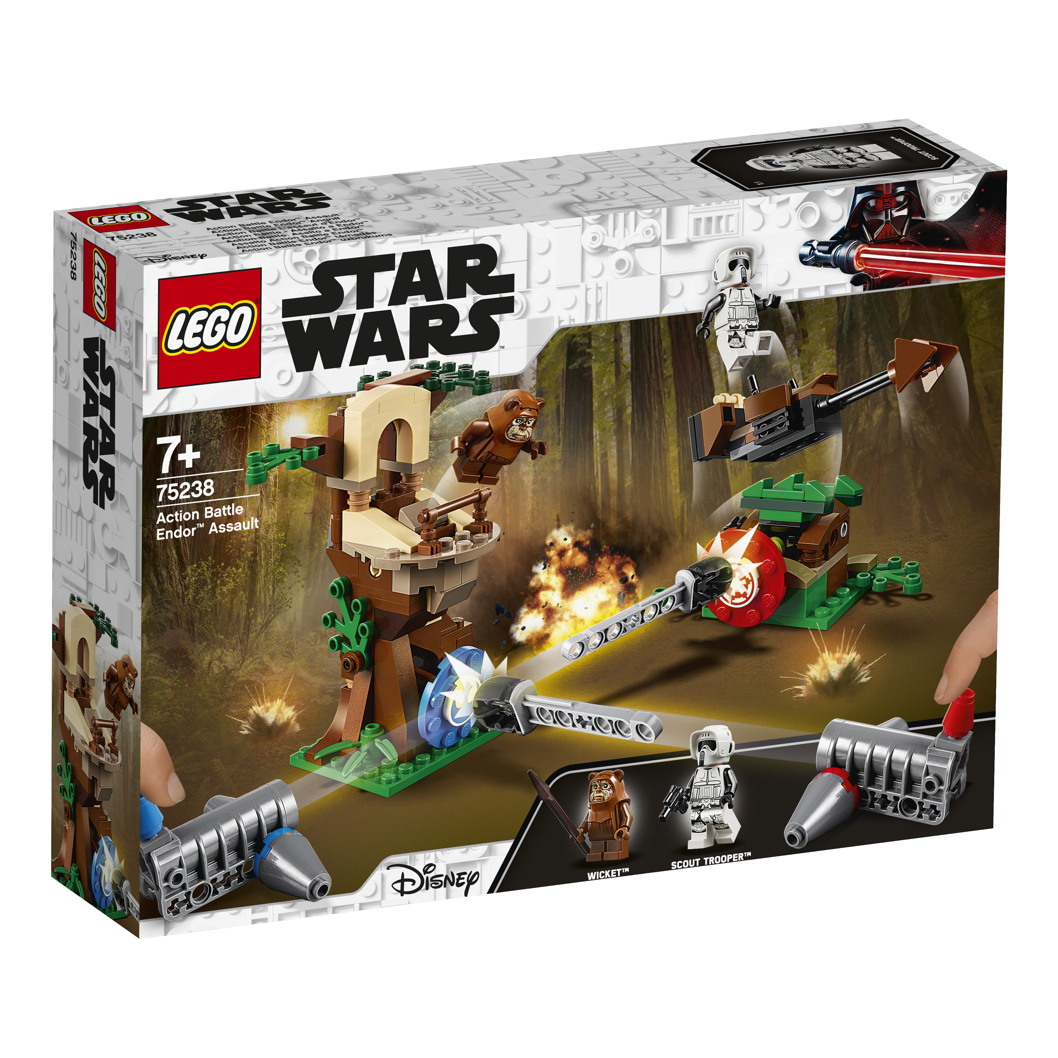 Zestaw LEGO Star Wars: Pudełko przedstawiające scenę z figurkami, drzewem i bitwą.