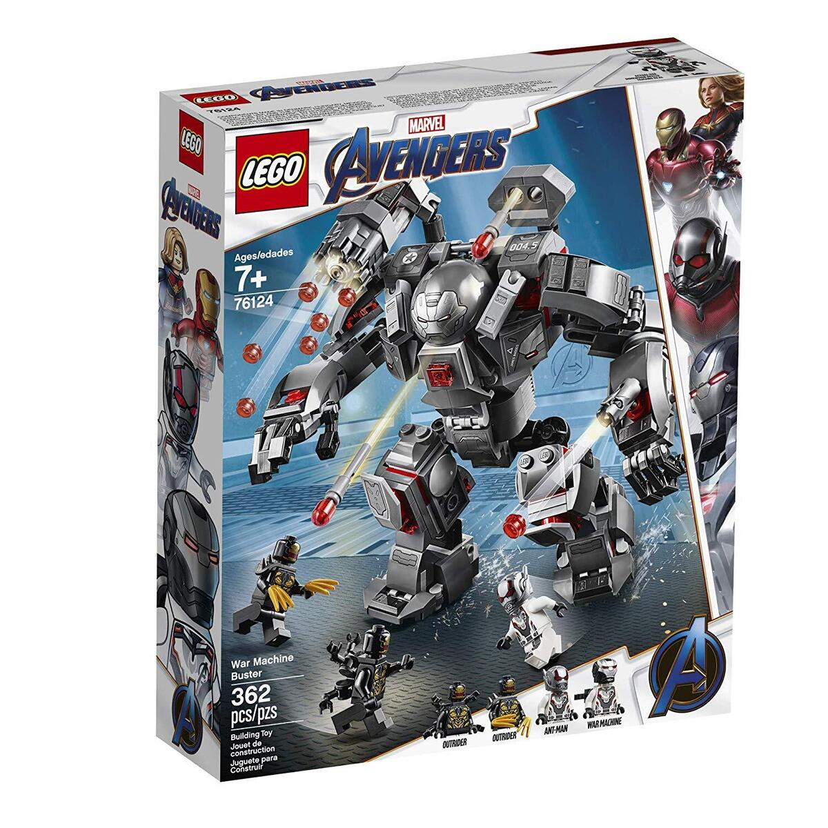Zestaw Lego z figurką War Machine Buster i kilkoma innymi figurkami Lego.