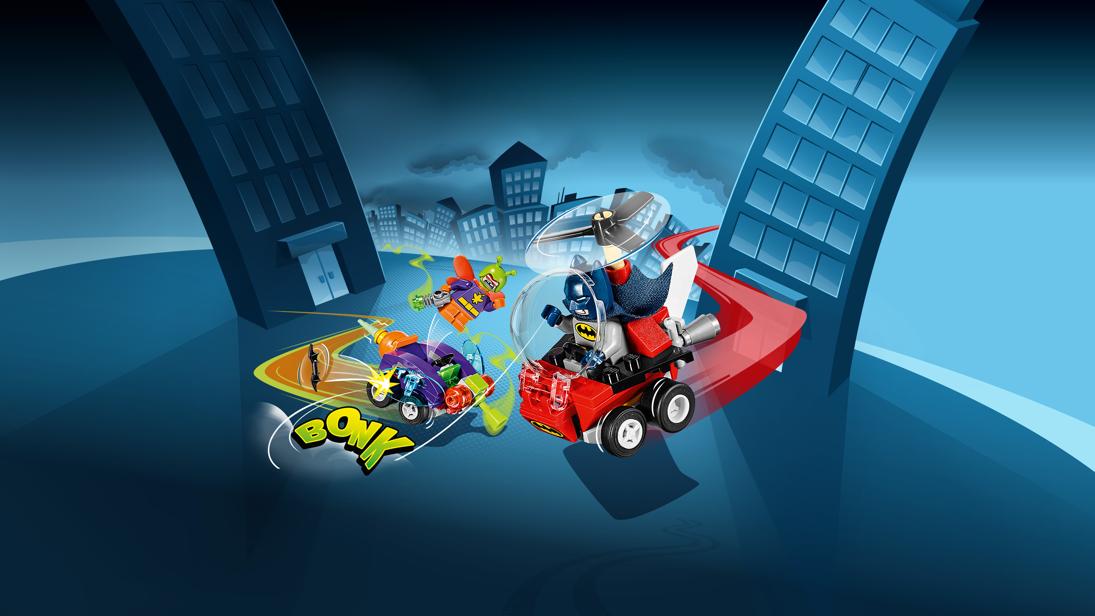 Lego Batman-set met voertuigen, een helikopter en Batman-personages.