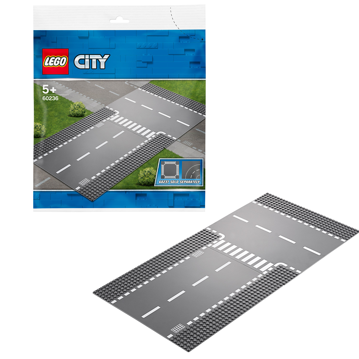 Baseplates stradali Lego City con attraversamento pedonale e linee tratteggiate, in confezione.