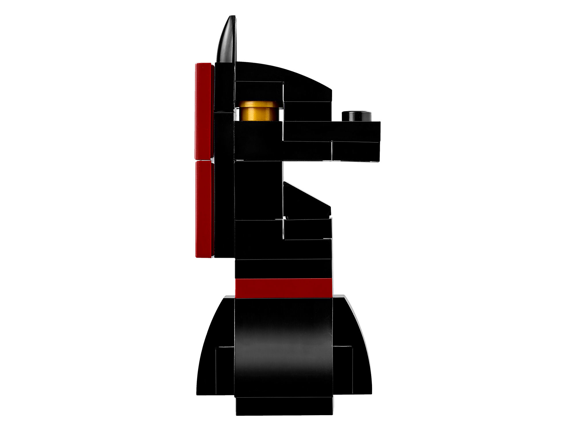 Czarny pies Lego, profil boczny. Czerwony kołnierz i akcenty. Klocki głowy i ciała.