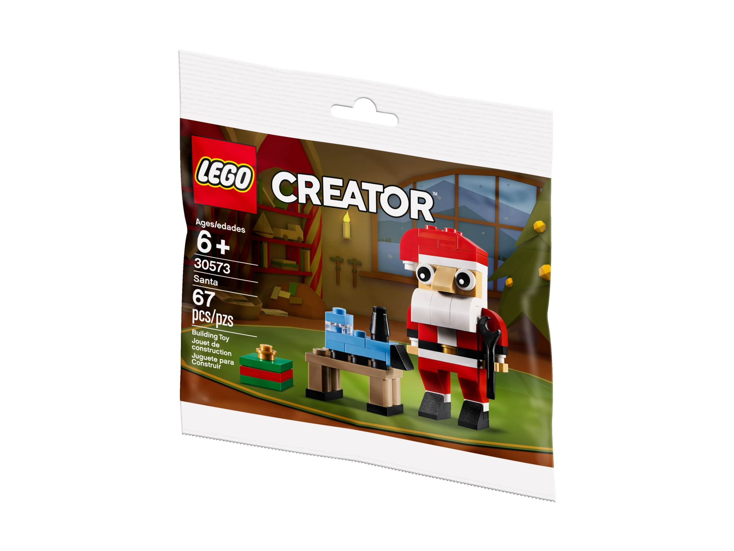 Lego Creator Noel Baba seti. Küçük bir atölye sahnesiyle Noel Baba figürü.