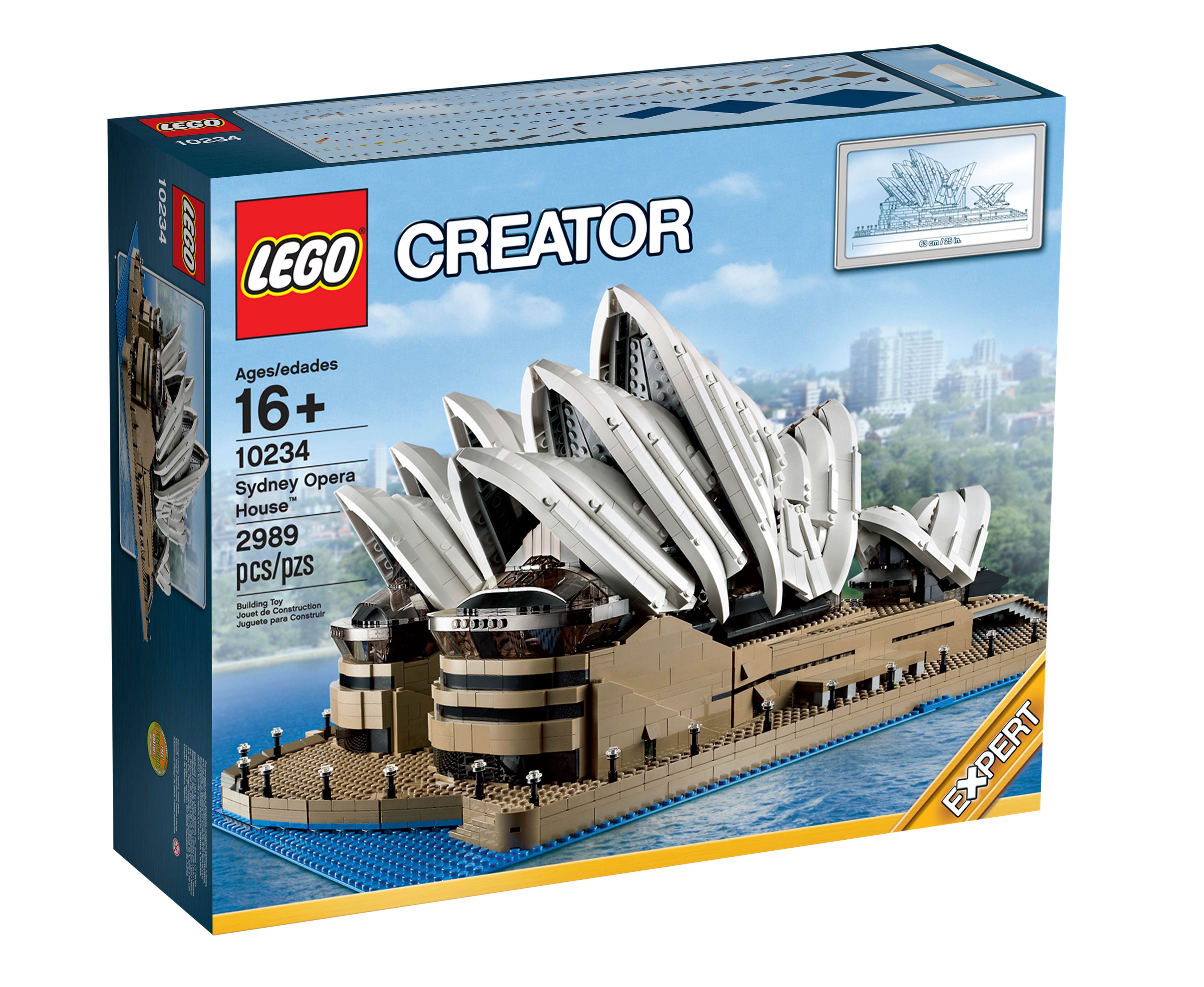 Pudełko LEGO Creator Sydney Opera House. Pudełko pokazuje zdjęcie gotowego zestawu.