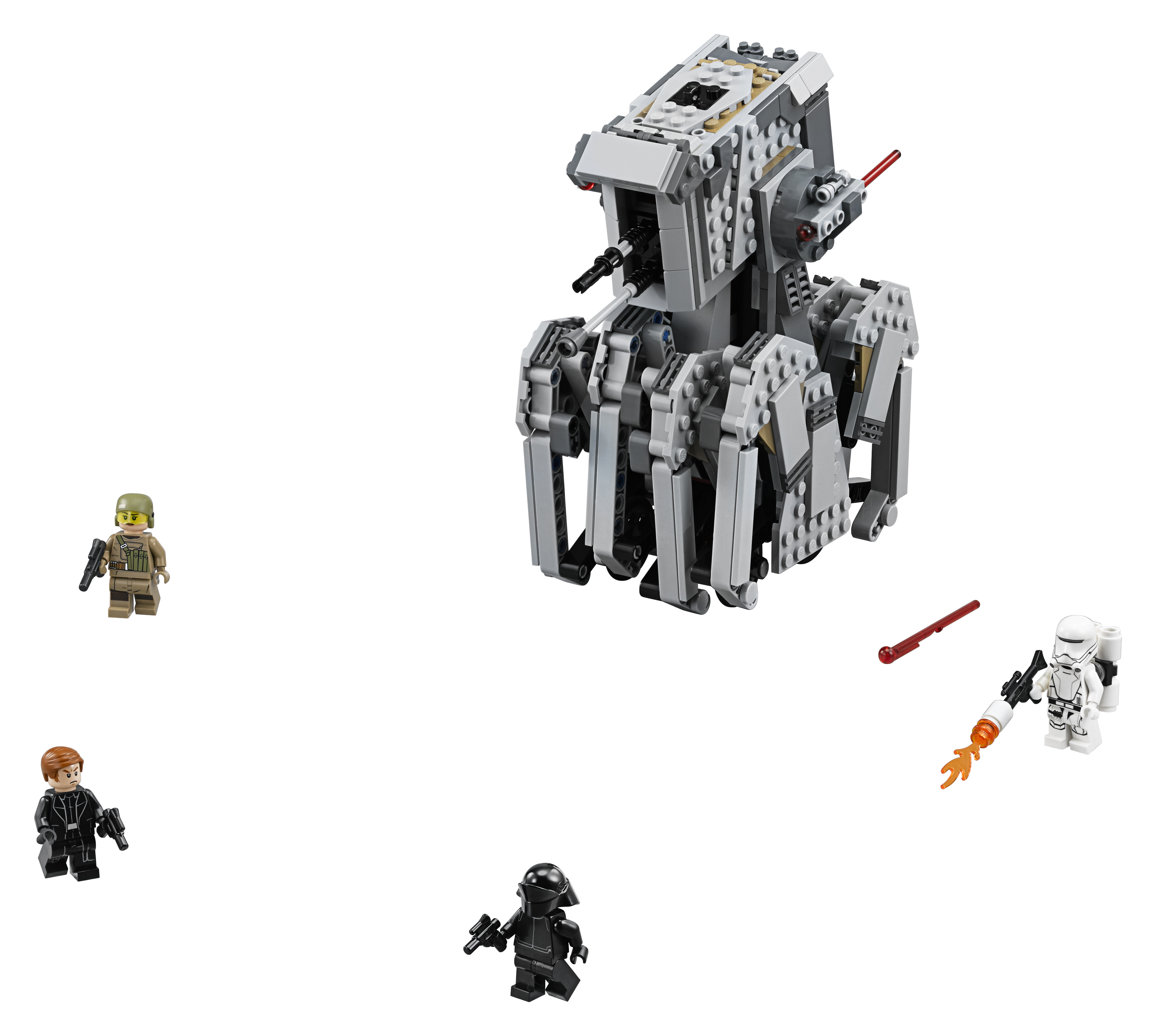 Zestaw Lego Star Wars AT-ST z figurkami na białym tle.