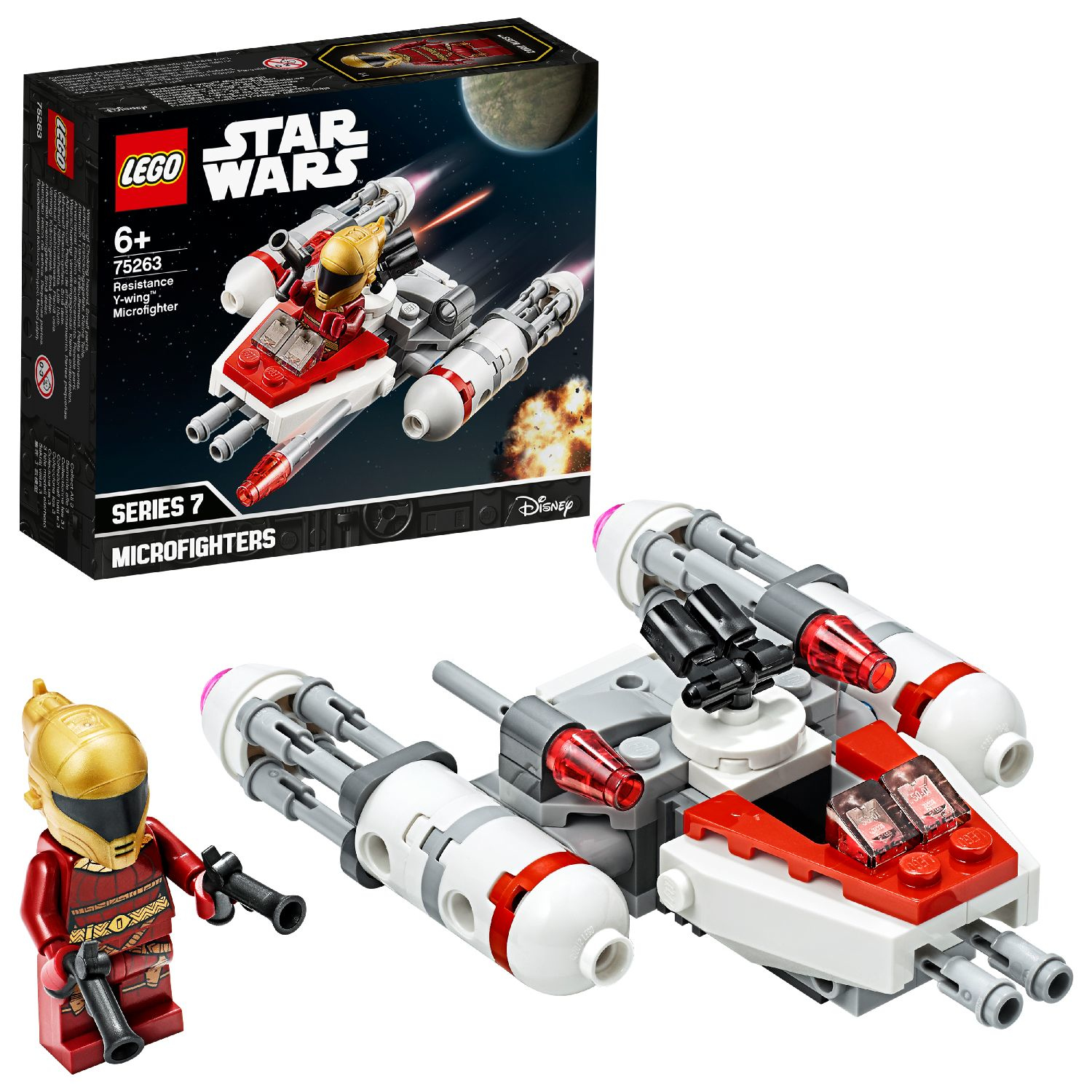 Set Lego Star Wars con nave rossa e bianca, minifigure e box art che mostra lo spazio.