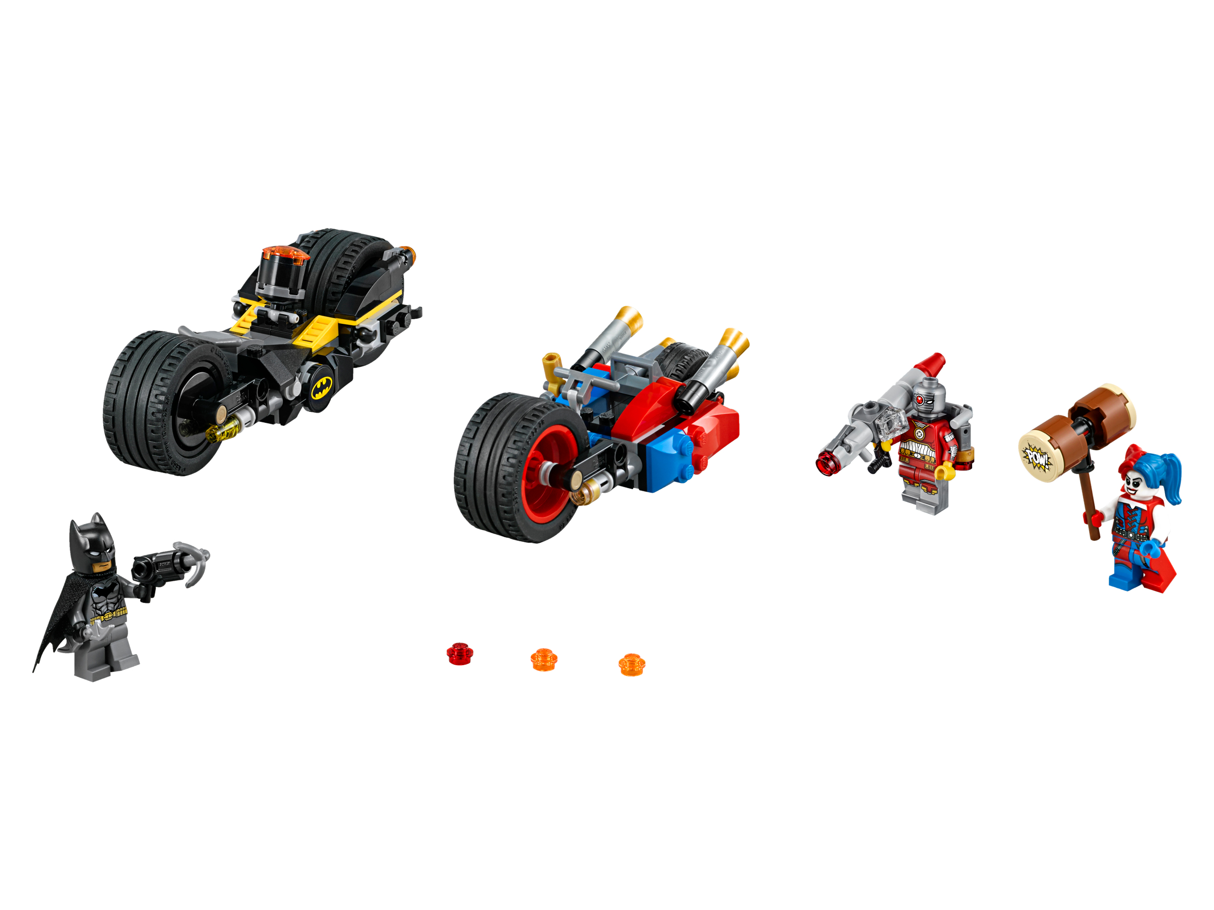 LEGO Batman Movie set met Batcycle, Harley Quinn, Batman en twee andere figuren met accessoires.