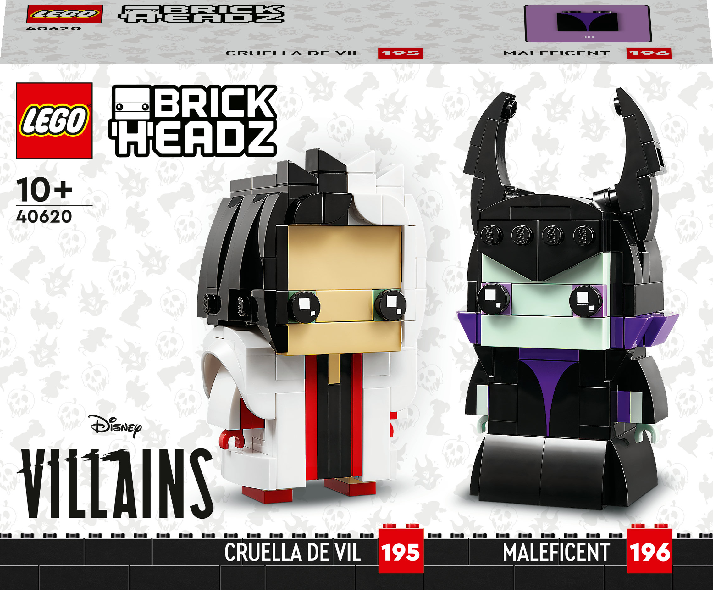 Zestaw LEGO BrickHeadz z figurkami Cruelli de Mon i Diaboliny.