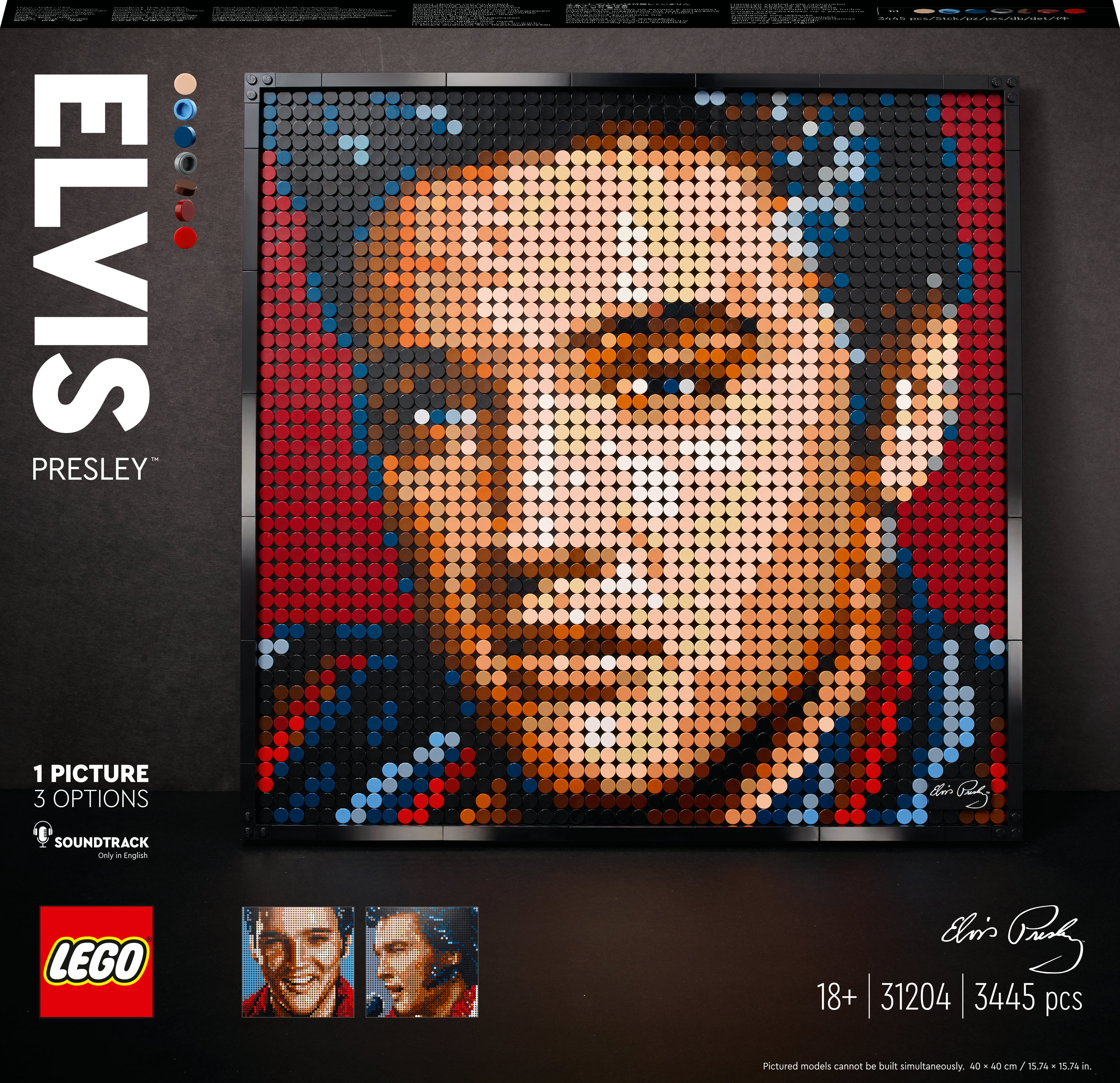 Zestaw Lego Art Elvis Presley. Portret Elvisa w stylu mozaiki z różnymi opcjami.