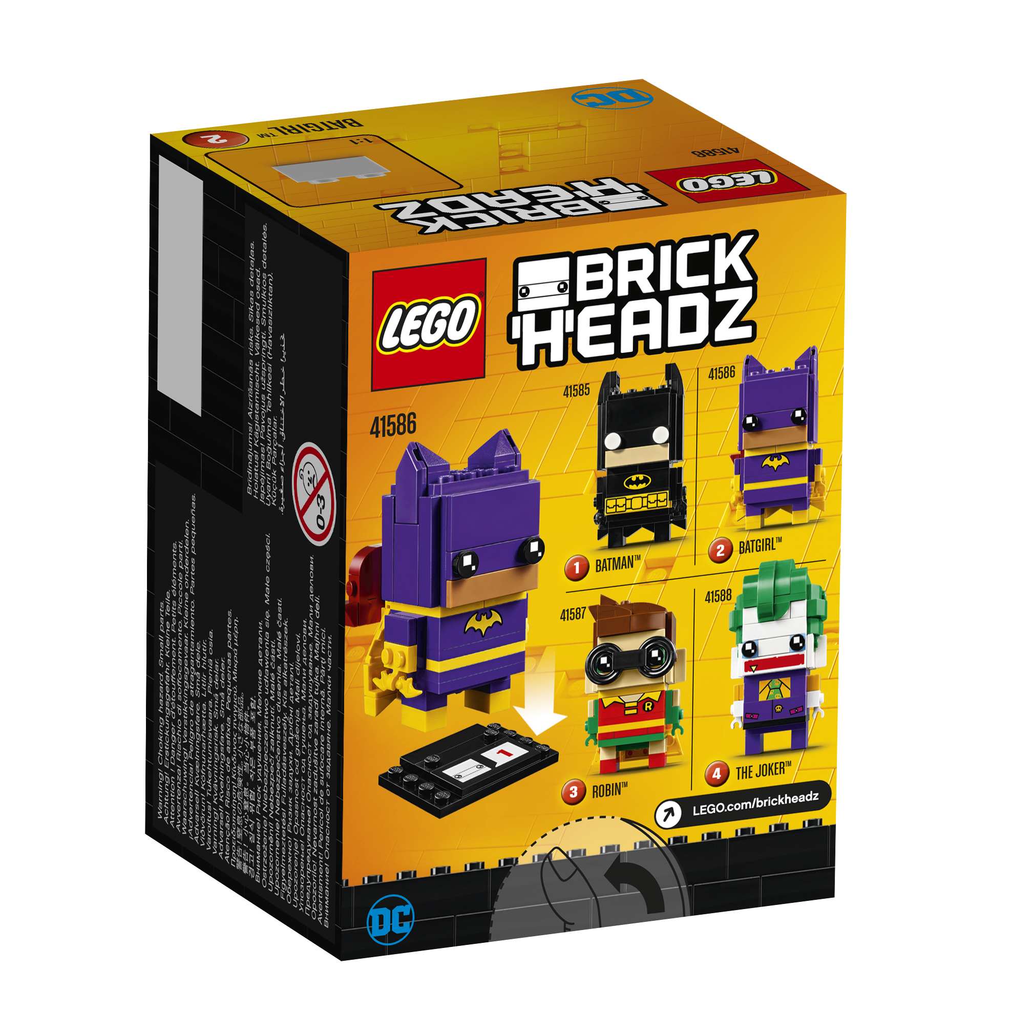 Zestaw Lego BrickHeadz przedstawiający postacie Batmana, Batgirl, Robina i Jokera.