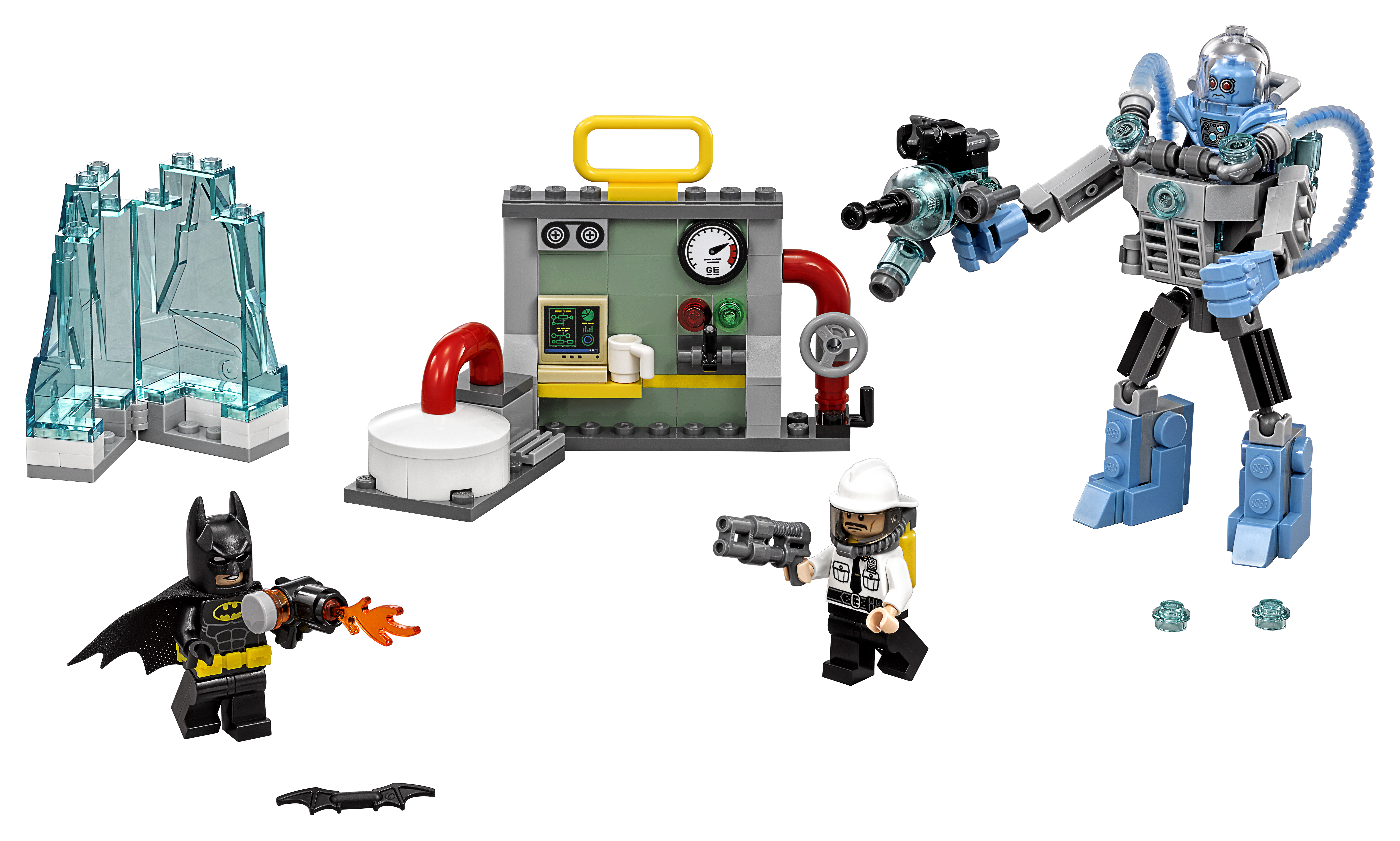 Lego set met Batman, Mr. Freeze en een lab. Inclusief ijs, batsignaal en twee minifiguren.