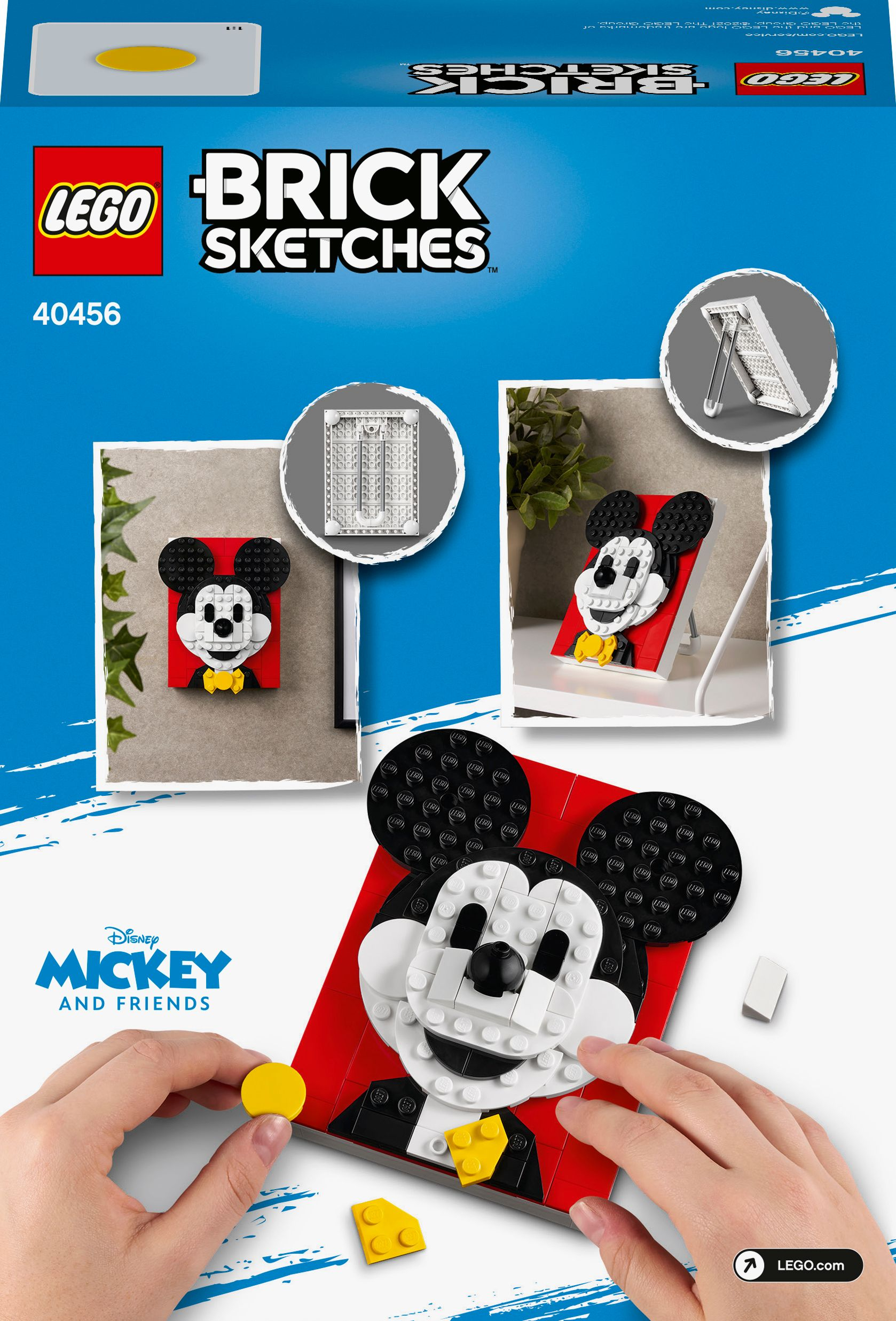 Set LEGO Brick Sketches con un design di Topolino. La scatola e un supporto sono visibili.