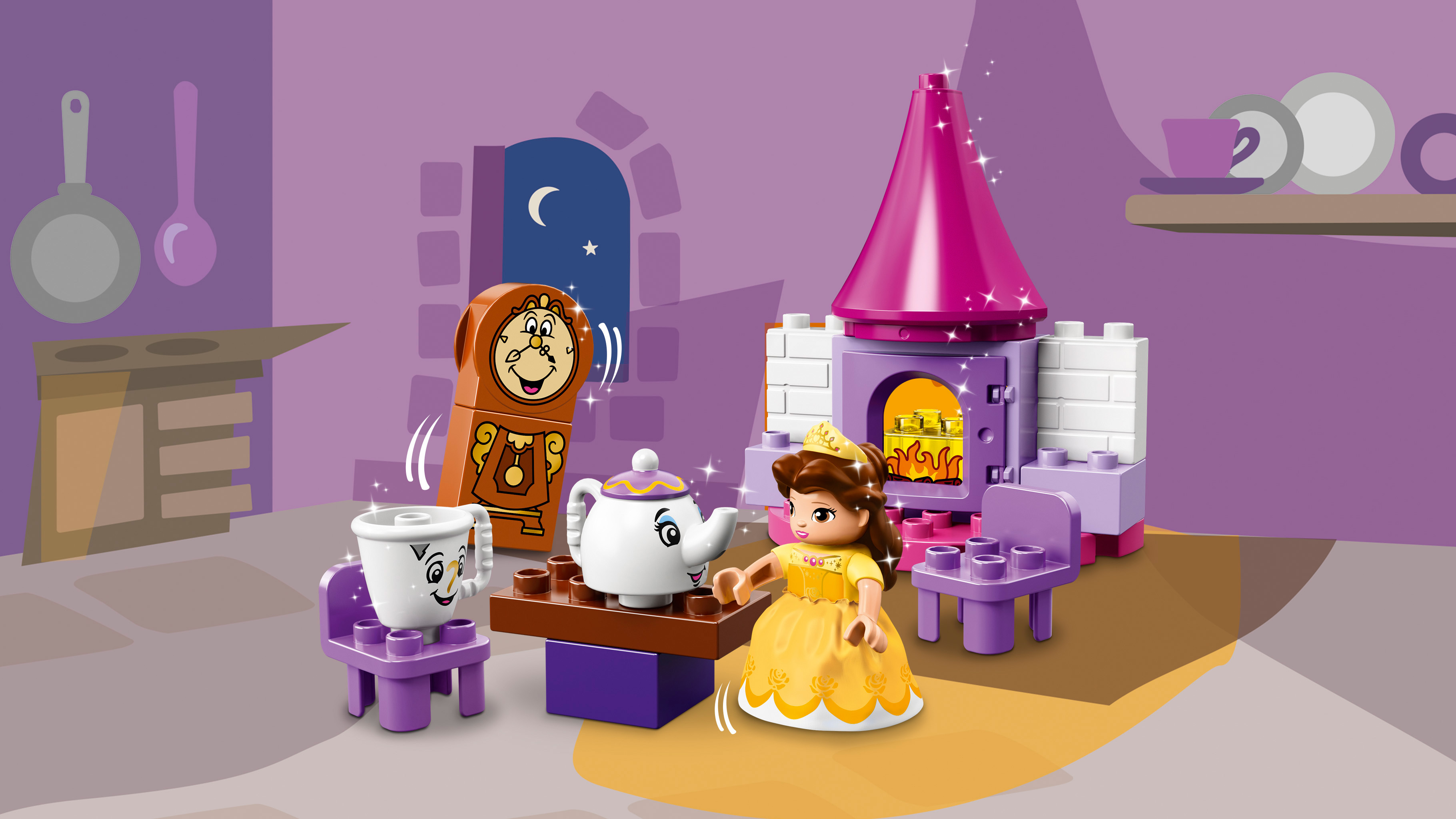 Set Lego Duplo La Bella e la Bestia, con Belle, Mrs. Potts e Cogsworth.